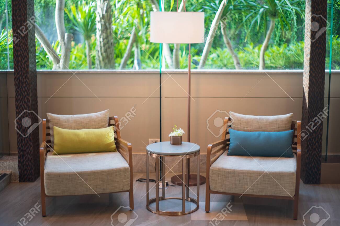 Two Brown Wooden Chair Side Table Luxury Style Interior Living Stock Photo Picture And Royalty Free Image Image 128166959
