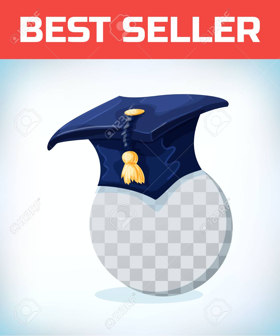 大学の卒業生の帽子 透明な頭部に金の棒が付いた卒業式の帽子 のイラスト素材 ベクタ Image