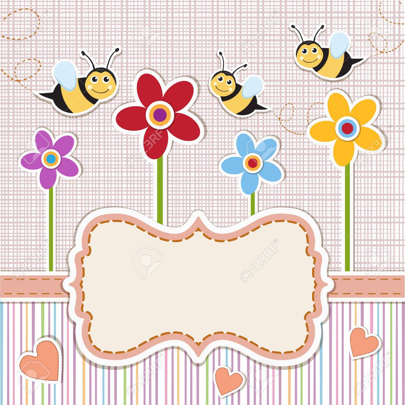 ベビー シャワーの招待状 蜂と花のかわいい赤ちゃんの招待状 のイラスト素材 ベクタ Image