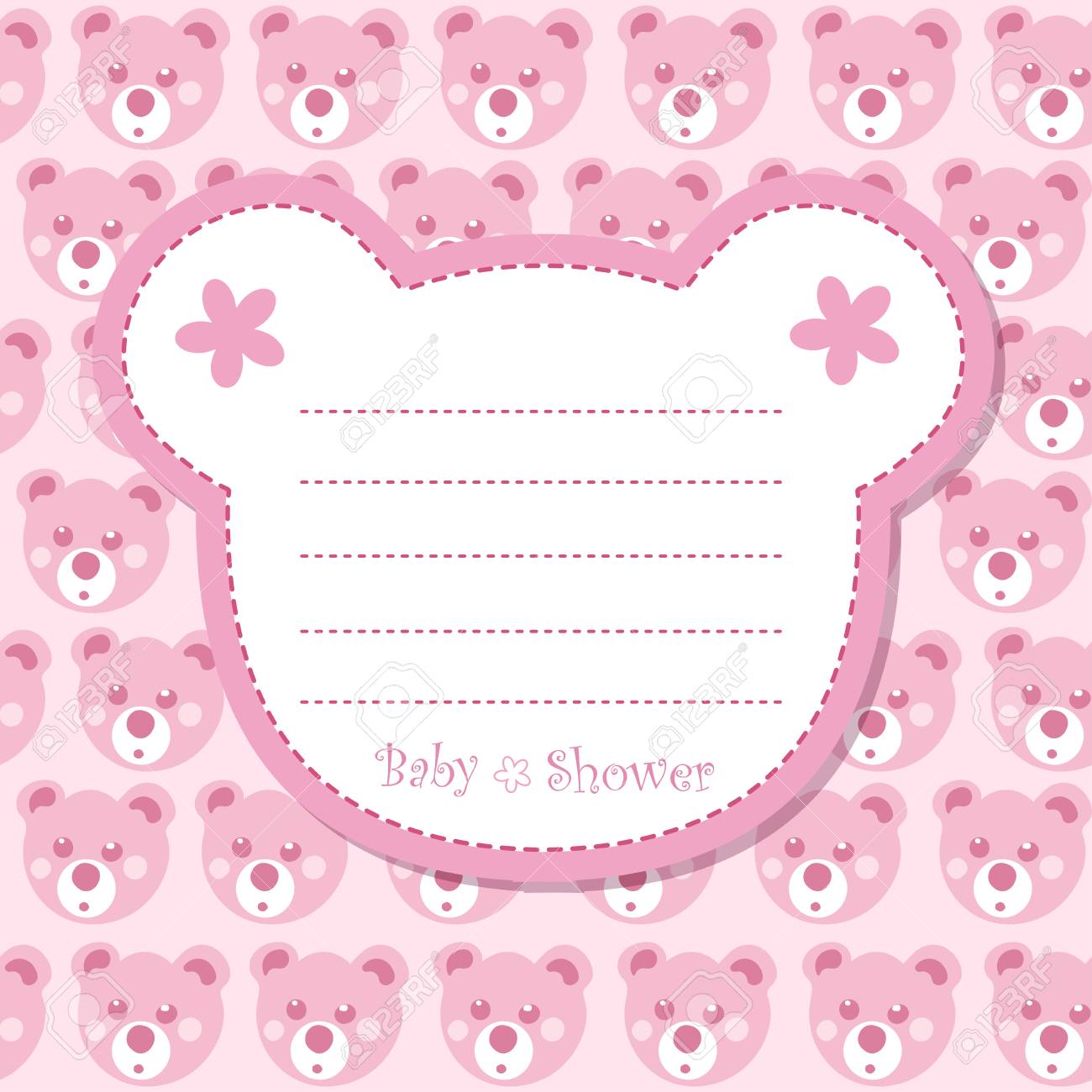Invitation De Douche De Bebe Avec Ours En Peluche Pour Petite Fille Clip Art Libres De Droits Vecteurs Et Illustration Image