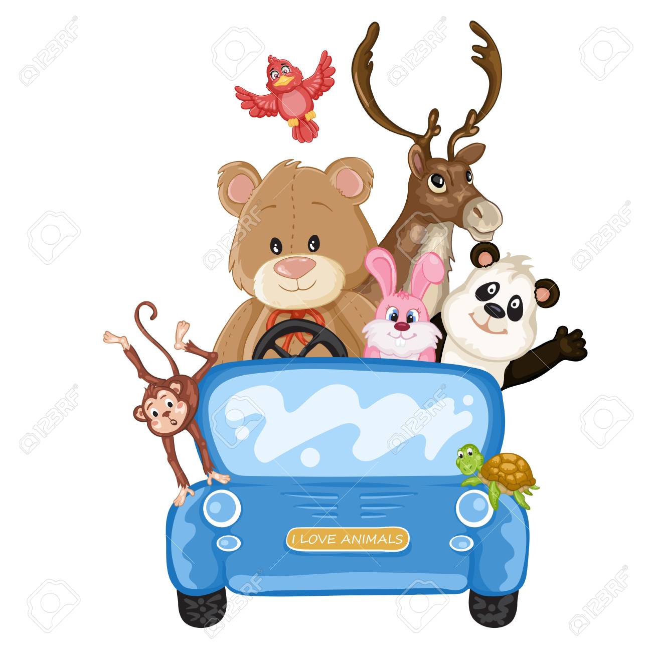 青い車に乗って別の動物 のイラスト素材 ベクタ Image 青い車に乗って別の動物 のイラスト素材 ベクタ Image
