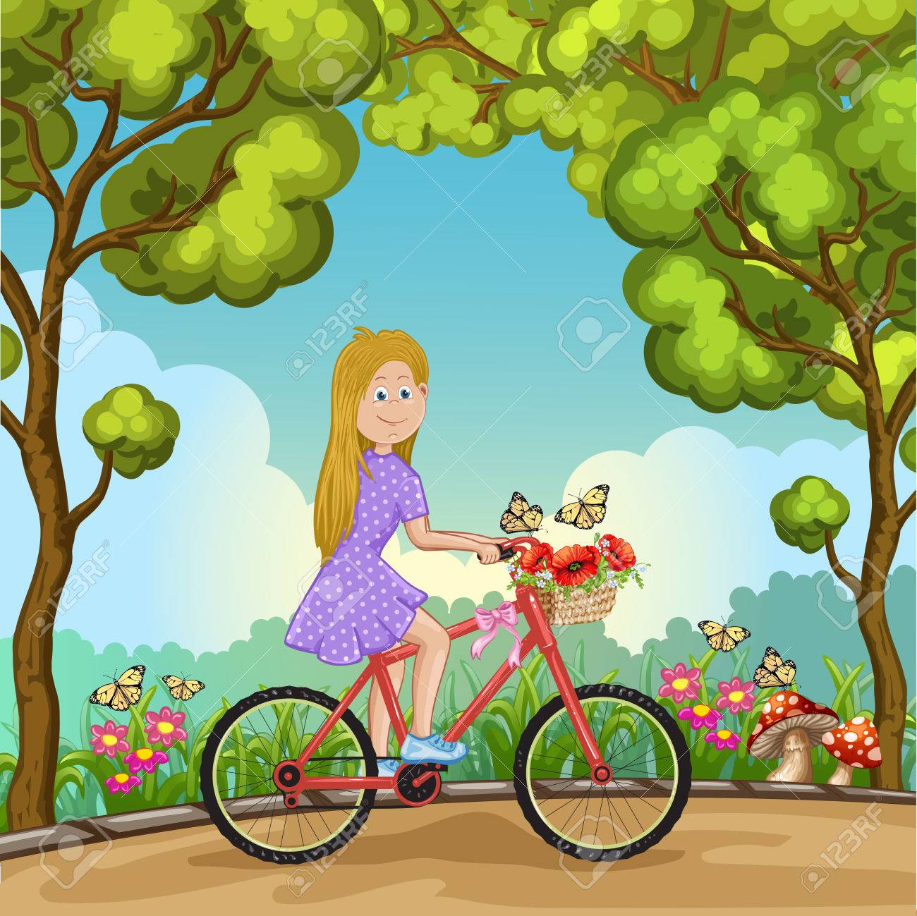 かわいい女の子公園で自転車に乗るのイラスト素材 ベクタ Image かわいい女の子公園で自転車に乗るのイラスト素材 ベクタ Image