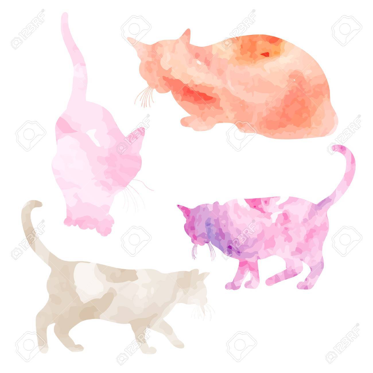 Vector illustration of hand painted watercolor cats. Watercolor set of cats for your design - 44887270 Vector illustration of hand painted watercolor cats. Watercolor set of cats for your design - 44887270