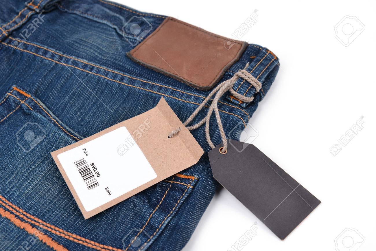 price tag with barcode on jeans textured stock photo picture and