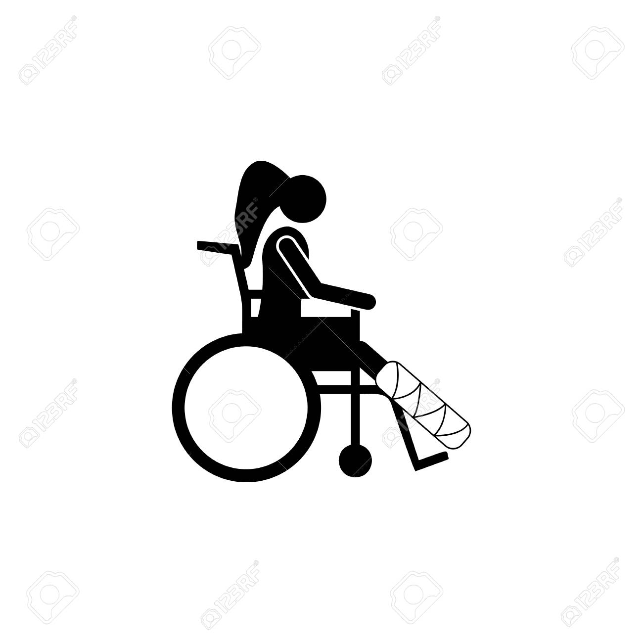 足のアイコンが折れた車椅子の女の子 病院のアイコンの患者の要素 のイラスト素材 ベクタ Image