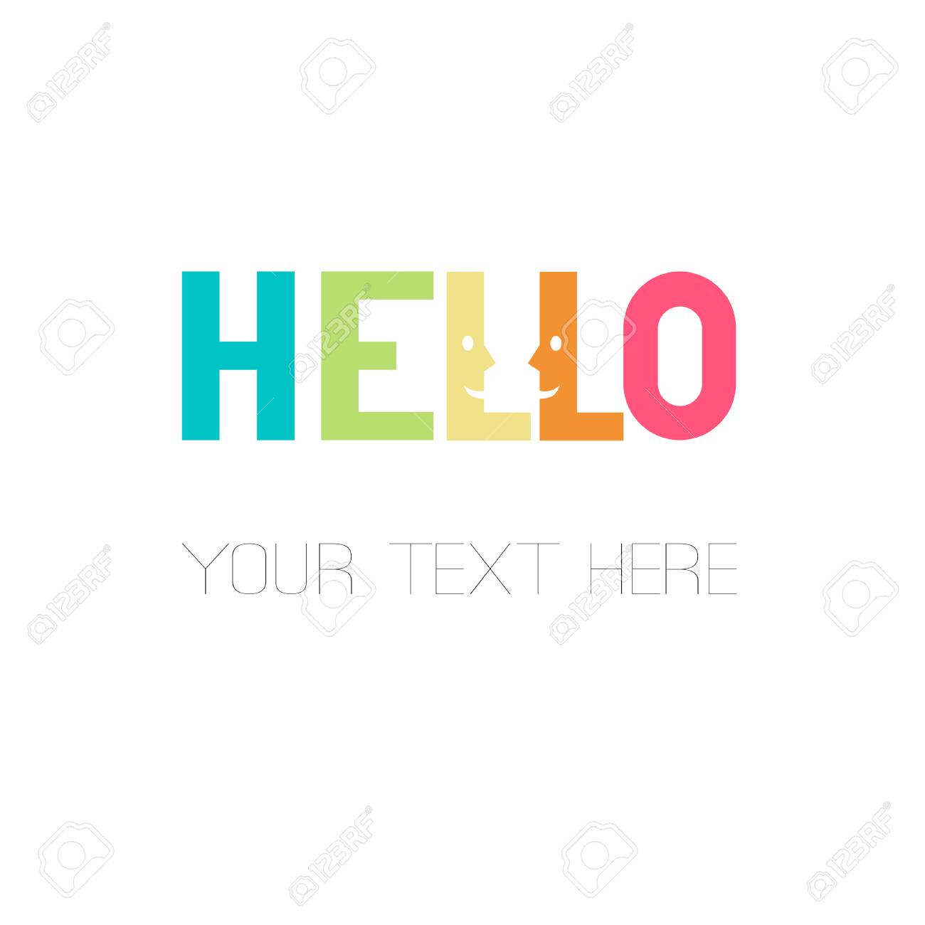 hello smooth rectangular rainbow lettering design with smiling