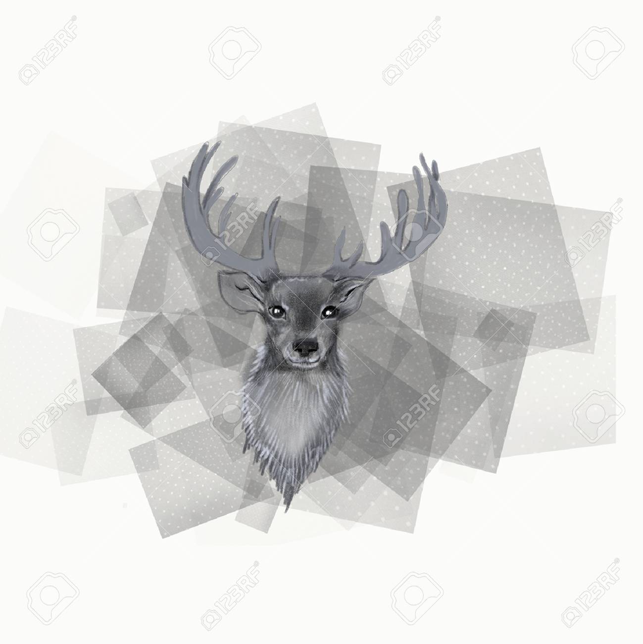 鹿イラストグレープリントハンド描き の写真素材 画像素材 Image