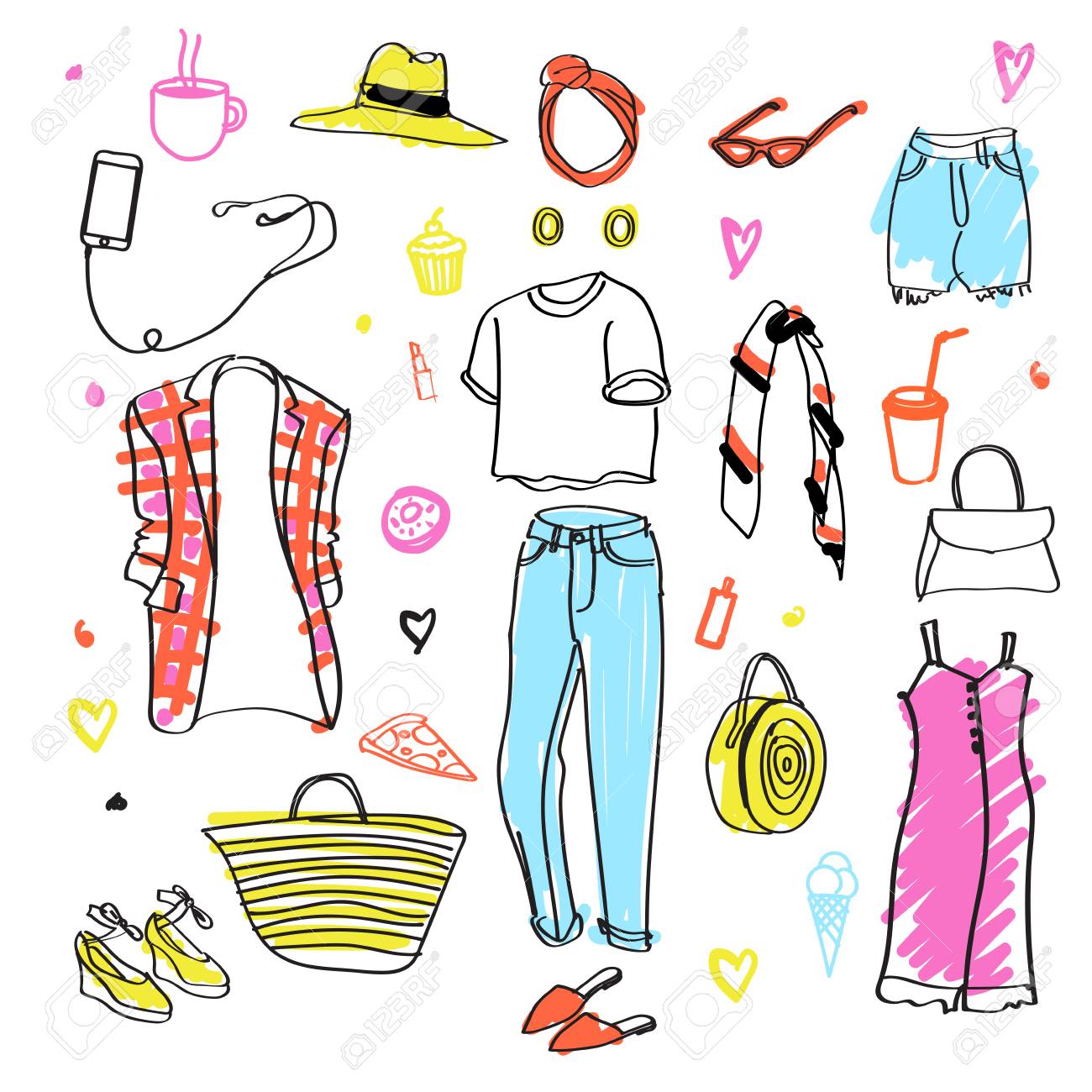 clothes doodles set fashion sketch apparel outfit fashion sketches clothes
