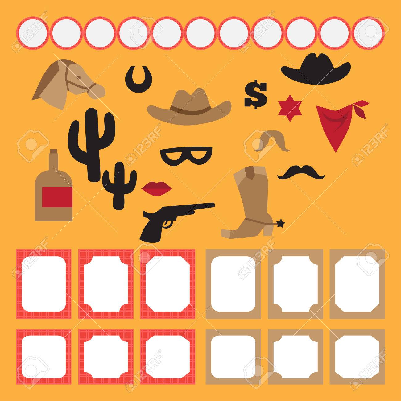 printable set of vintage cowboy party elements templates labels