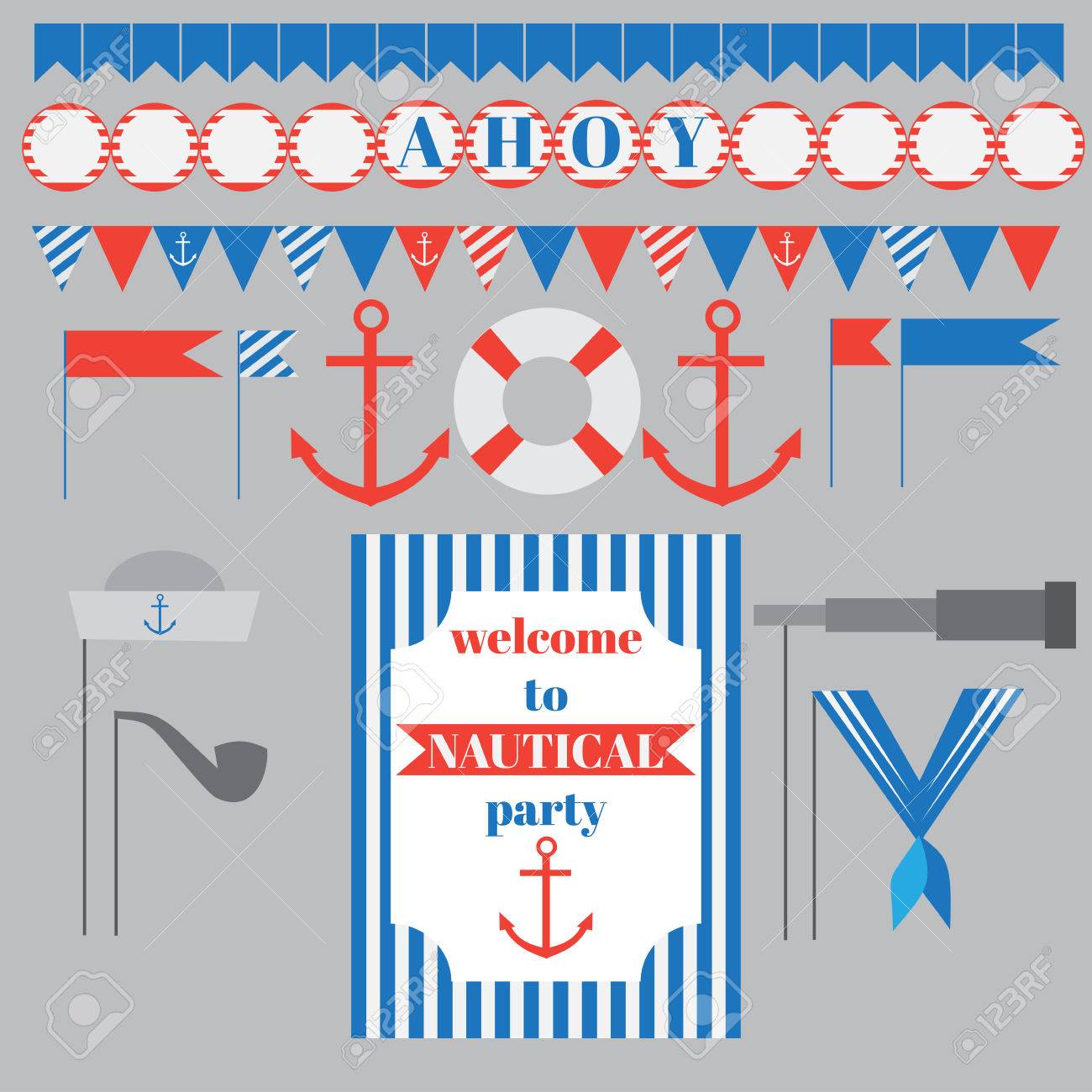 ビンテージの航海パーティー要素の印刷可能なセットです テンプレート ラベル アイコン ラップ のイラスト素材 ベクタ Image