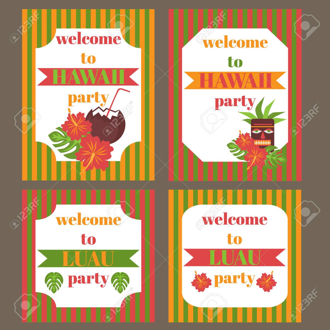 Printable Set Of Hawaii Party Elements Template Luau Invitation Royalty Free Cliparts Vectors And Stock Illustration Image