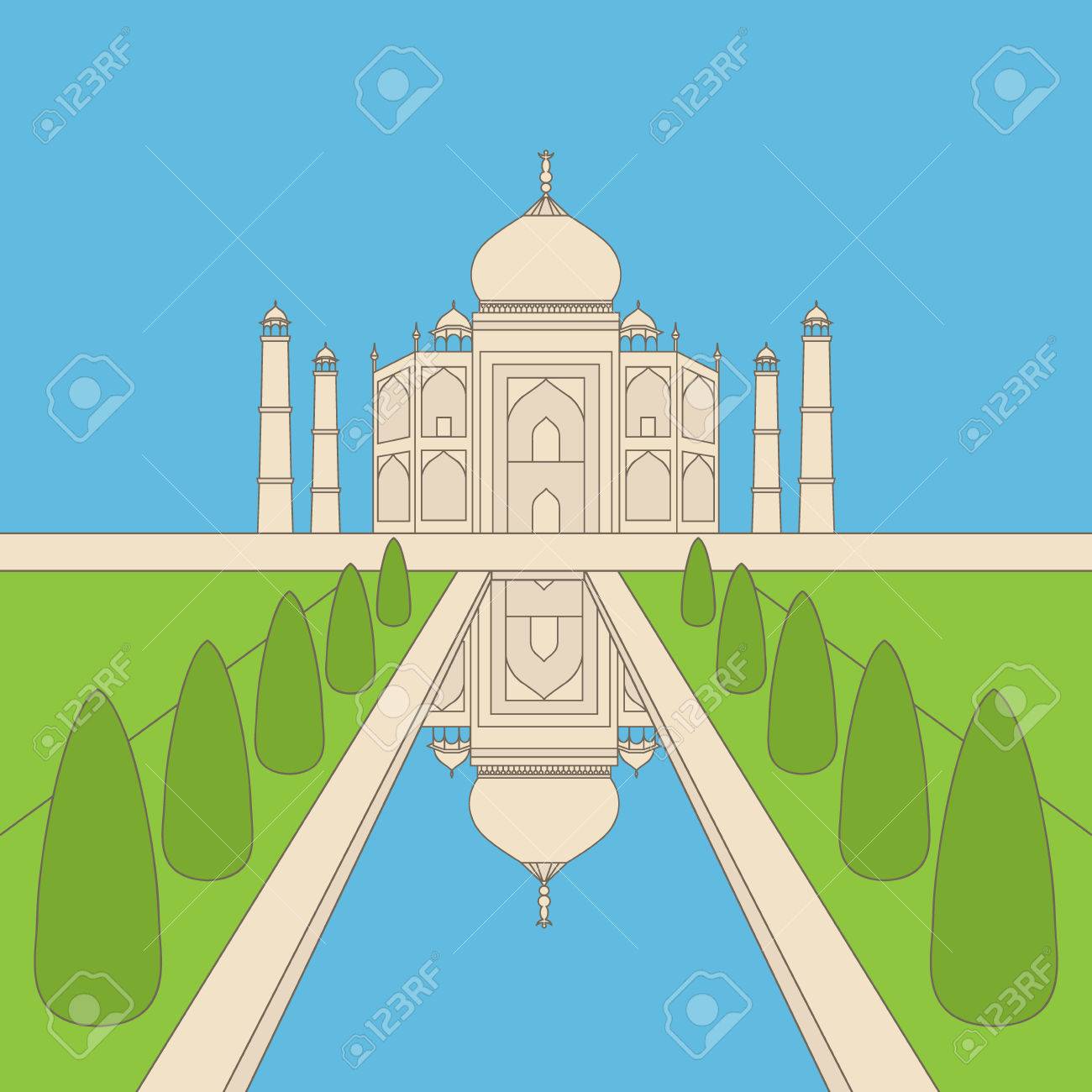 タージ マハル アーグラ インド寺院ランドマーク インドの白い大理石の霊廟 インドの建築概要 のイラスト素材 ベクタ Image 57918251