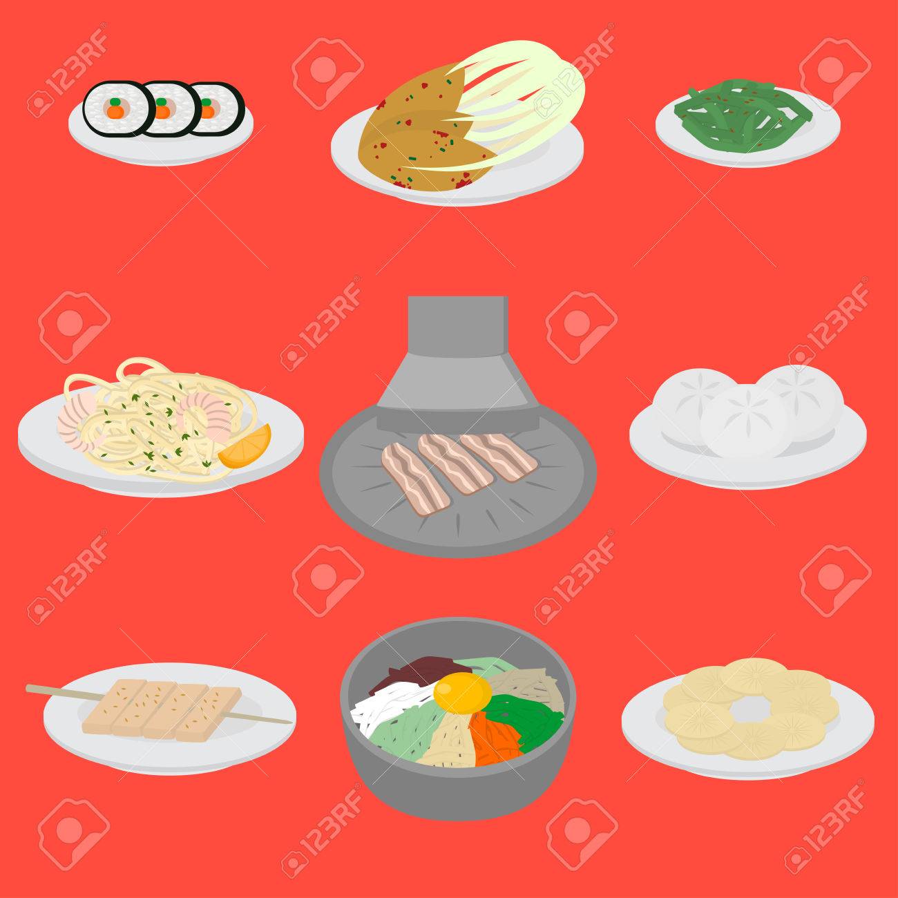 Set Of Korean Food Flat Design Elements Asian Street Food Menu Traditional Dish Kimchi Set Of Korean Food Flat Design Elements Asian Street Food Menu Traditional Dish Kimchi