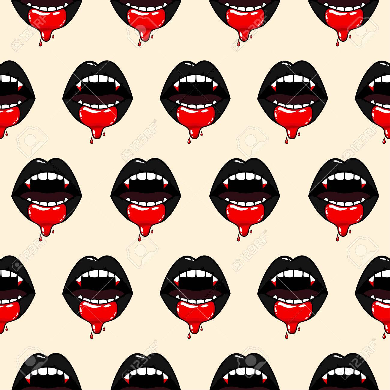 下唇に血で吸血鬼女口の女性のパターンです のイラスト素材 ベクタ Image