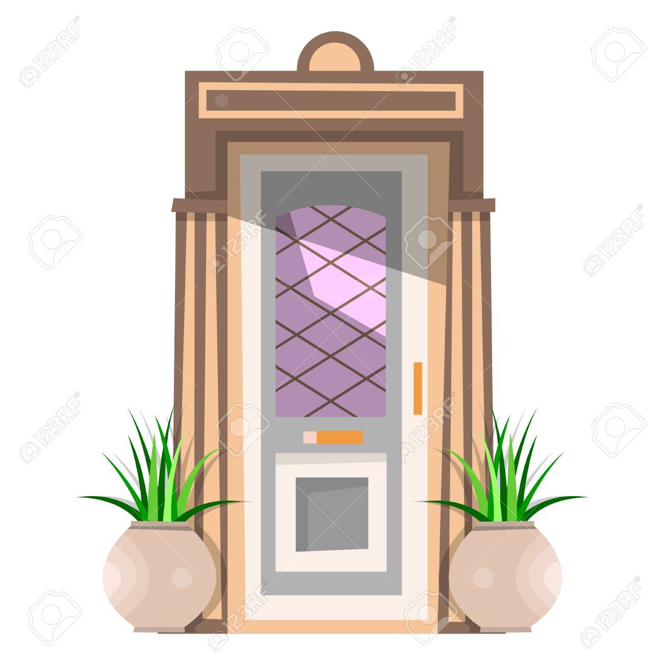 美しい玄関 家の中の木製のドアを設計します ベクター グラフィックは 白い背景で隔離 のイラスト素材 ベクタ Image