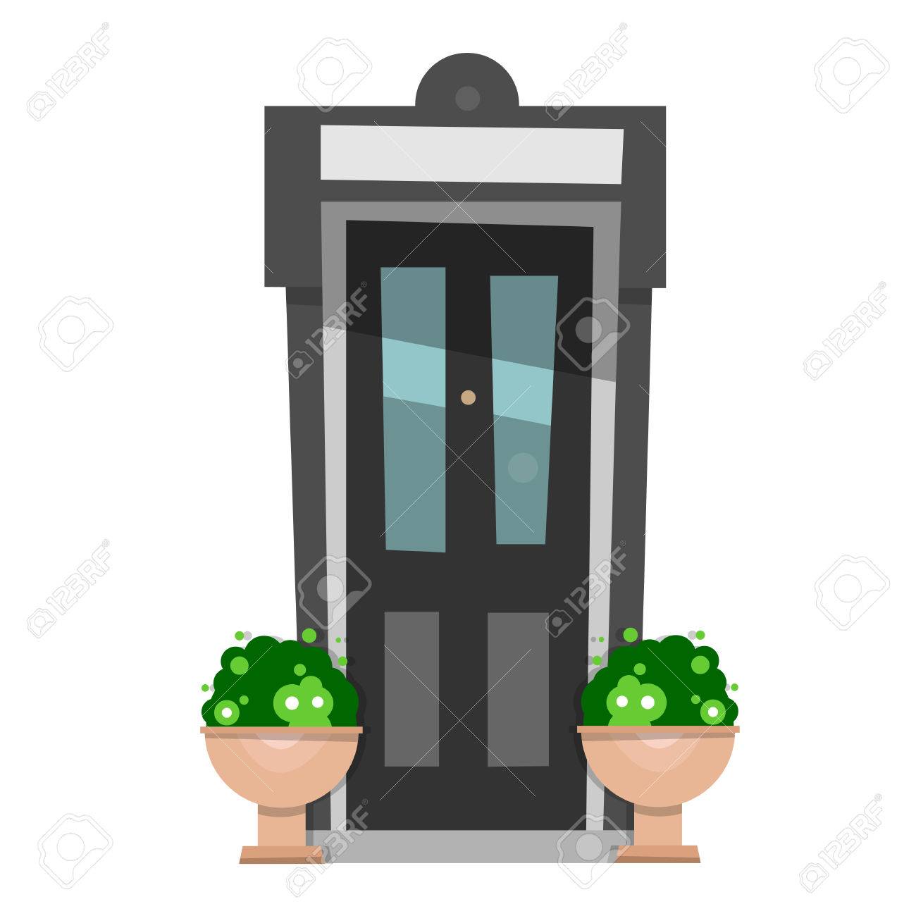 The beautiful front door design wooden doors in the house vector illustration isolated on