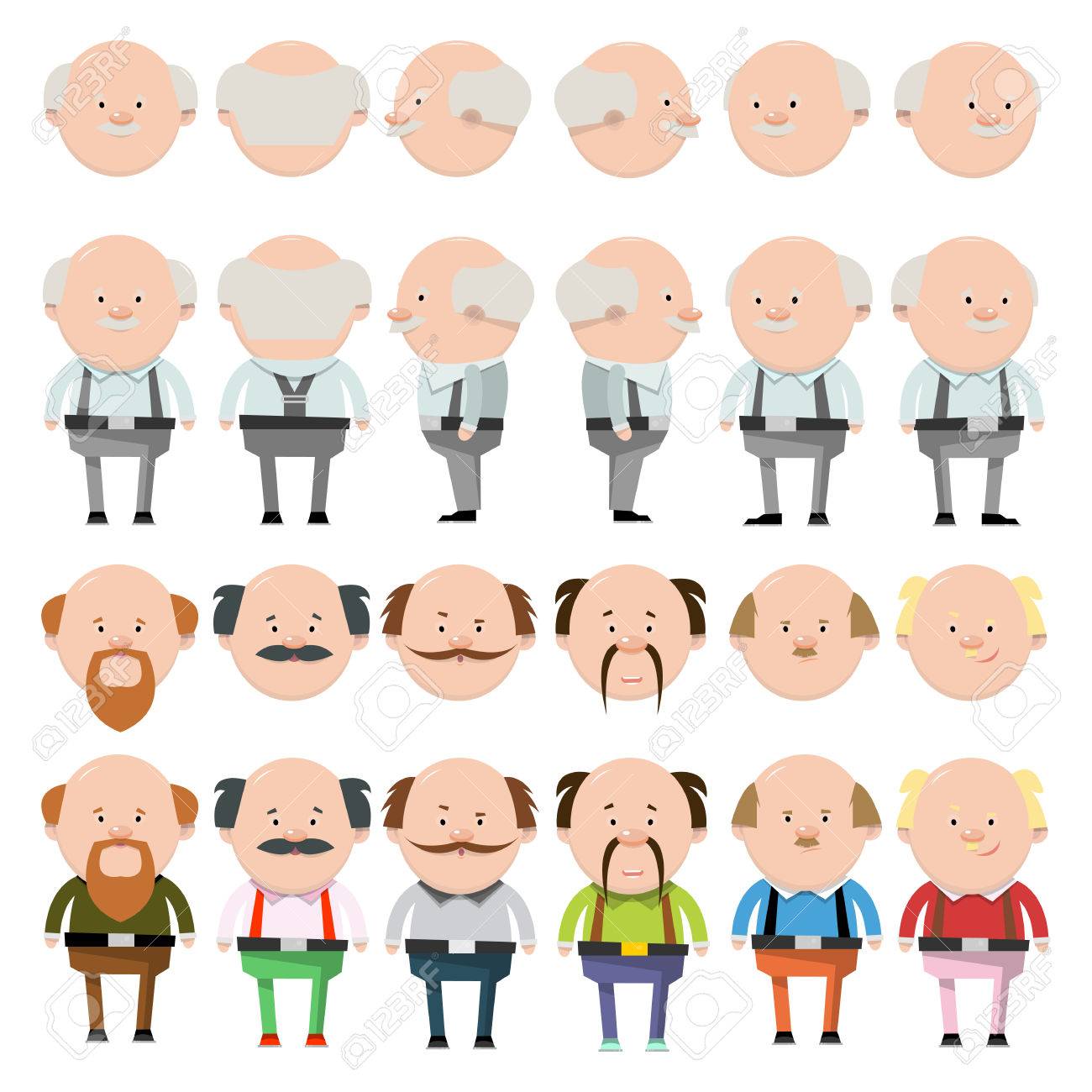People In Different Positions Clothes And Hair Set Of Icons