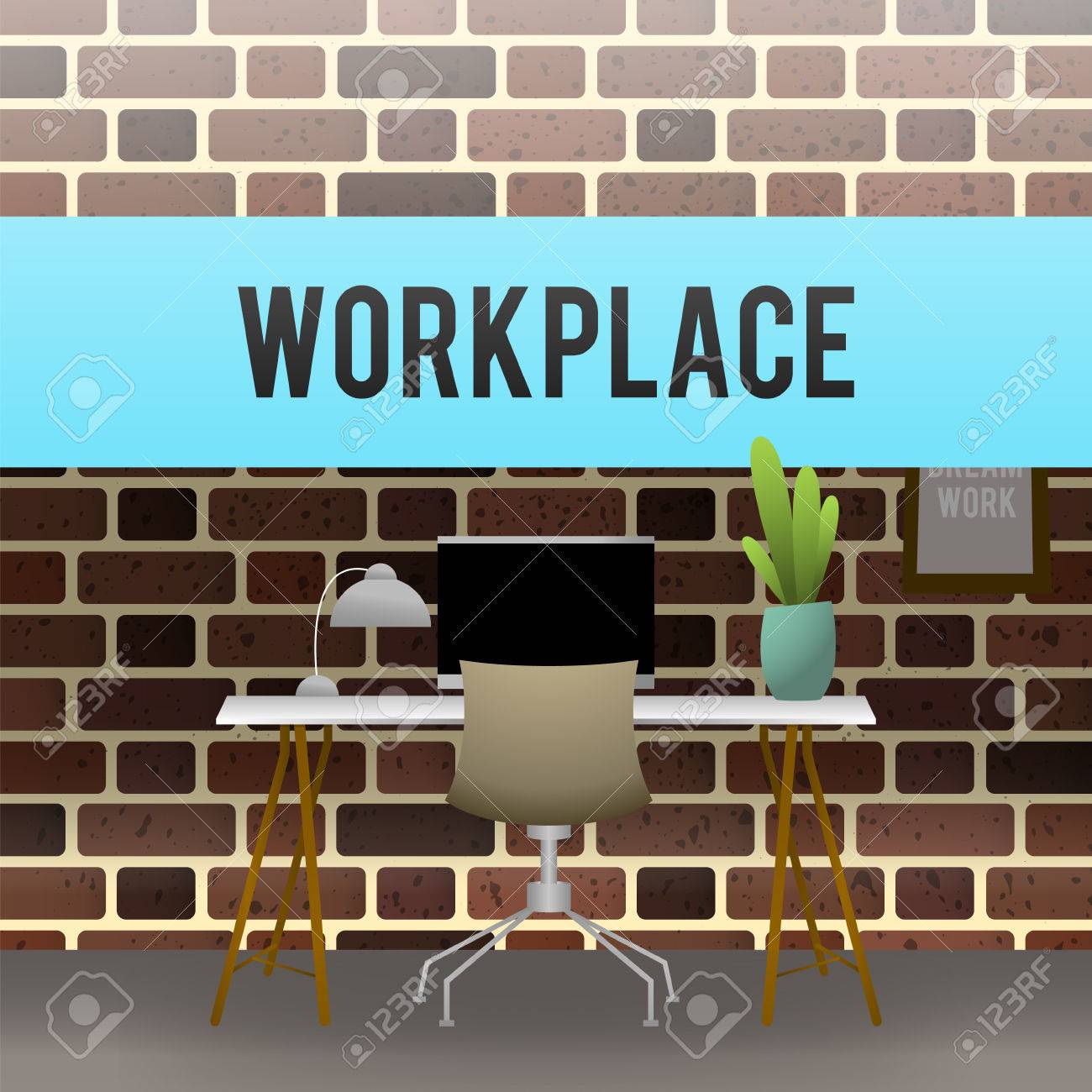 Lugar De Trabajo El Diseno Del Gabinete Contra Una Pared De