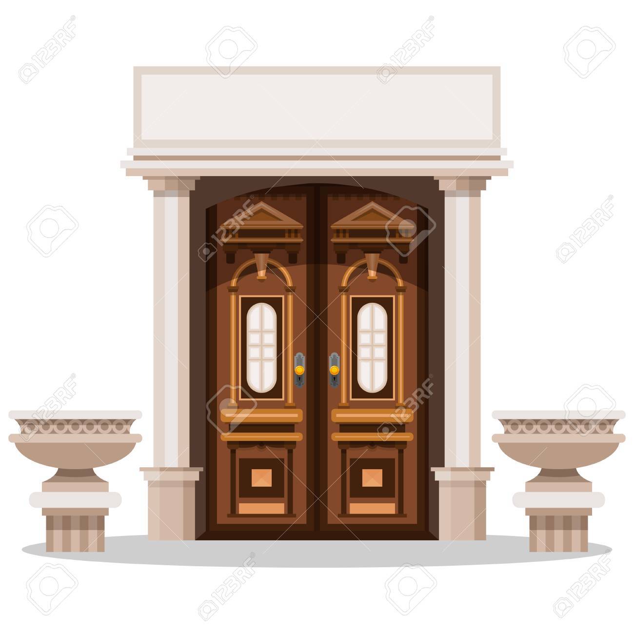 玄関ドア 建物のファサードのデザイン ギリシャの Archecture ベクター グラフィックは 白い背景で隔離 のイラスト素材 ベクタ Image