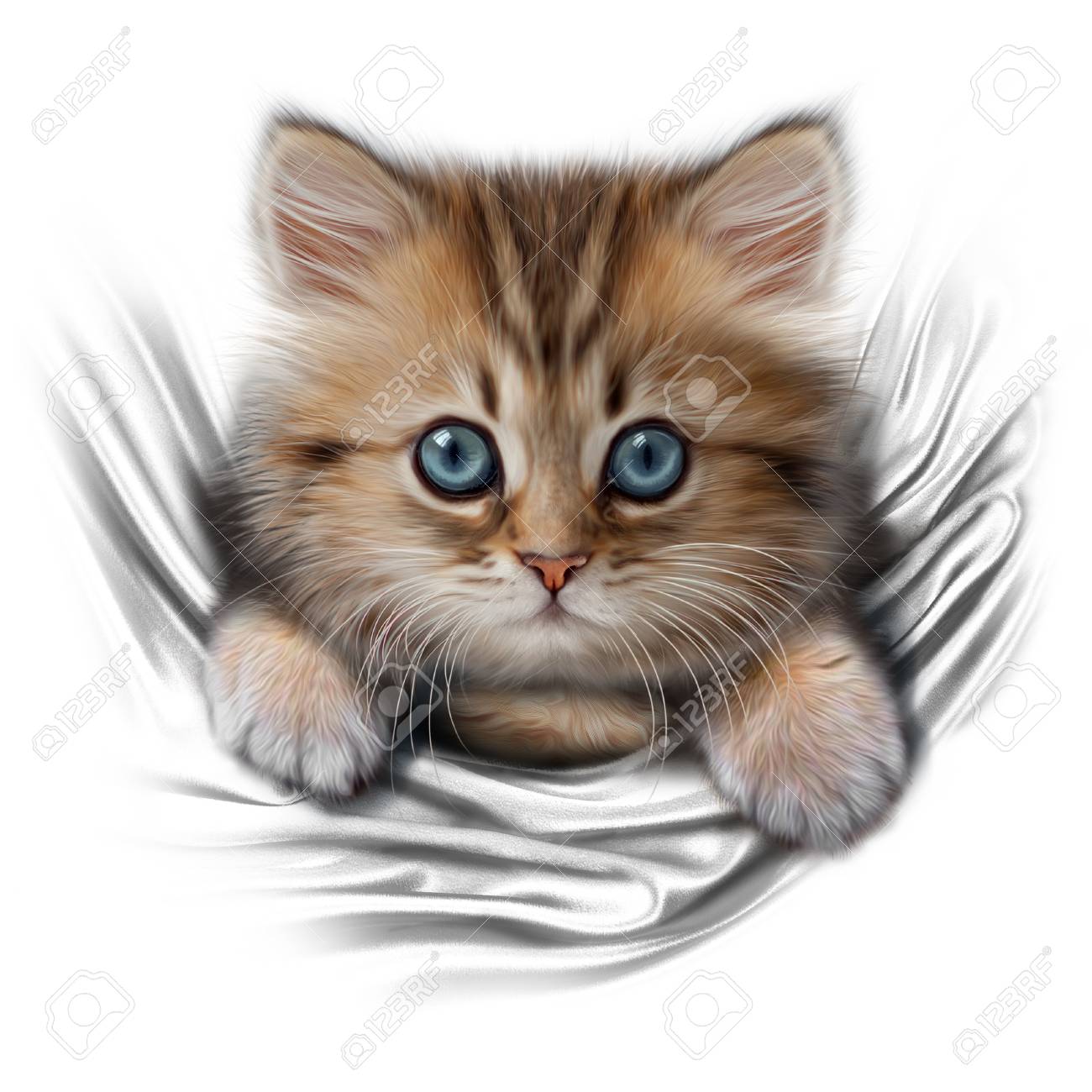 Hand-tekening Portret Van Een Schattig Kitten Met Blauwe Ogen ..., حجم الصورة 1300x1300