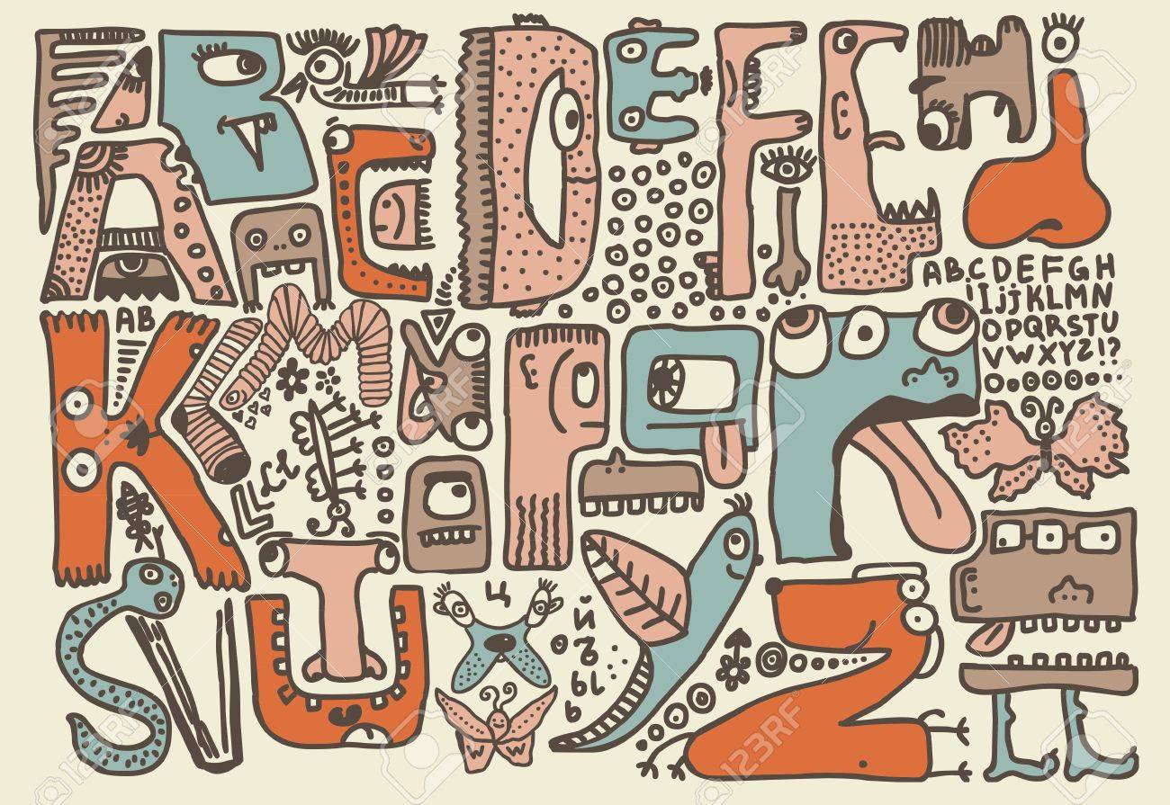 Vettoriale Mostri Scarabocchio Alfabeto Funky Retro In Italiano Image Vettoriale Mostri Scarabocchio Alfabeto Funky Retro In Italiano Image