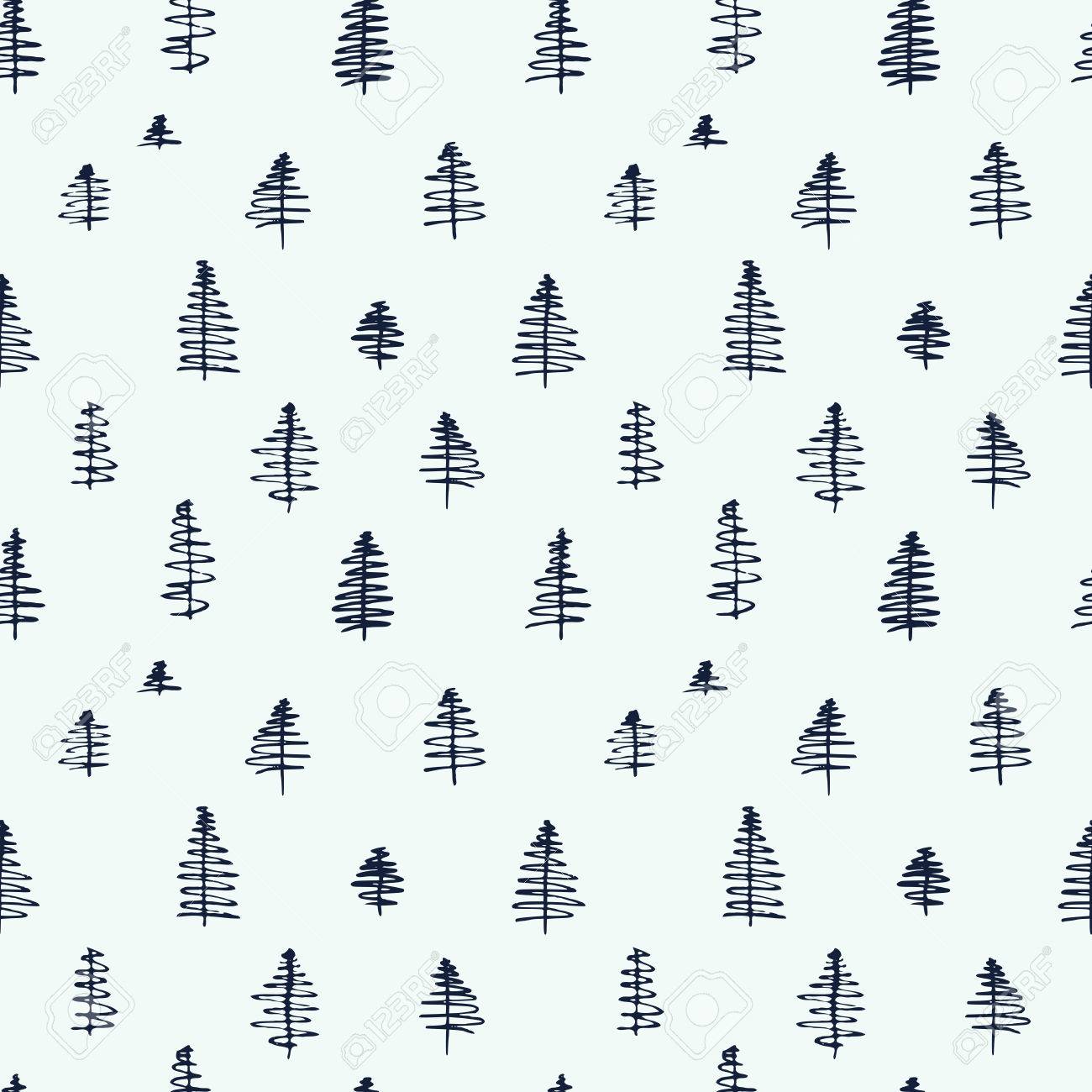 Simple Cartoon Seamless Patterns With Cute Hand Drawn Trees On White  Background. Flat Illustration For Use As A Backdrop Or As A Print For  Fabric Or Wrapping. Royalty Free SVG, Cliparts, Vectors,