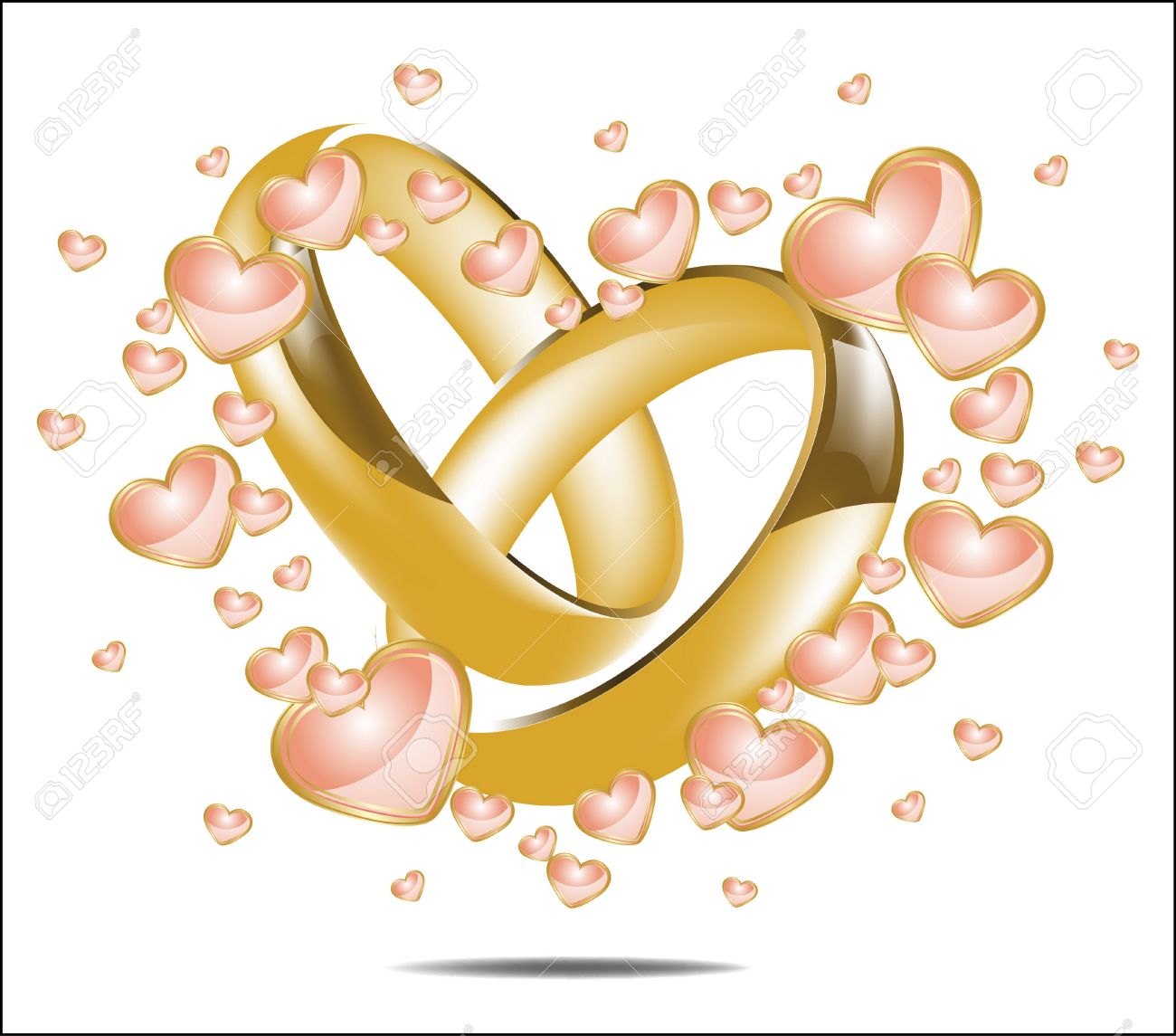 Ilustración Con Los Anillos De Boda Y Corazones Ilustraciones Svg, Vectoriales, Clip Art Vectorizado De Derechos. Image 12380364.