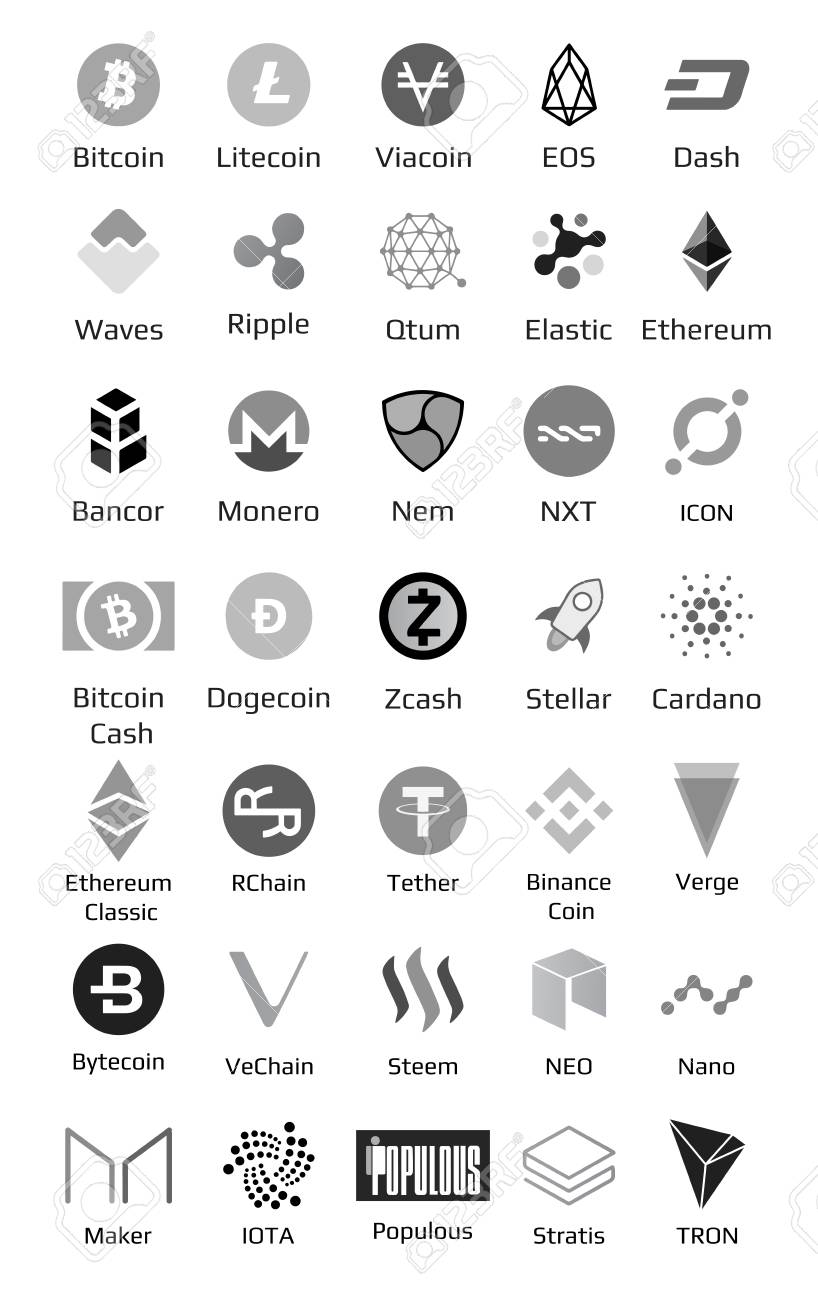 暗号通貨のロゴコインビットコインのビッグセット, ネム, ダッシュ, ライトコイン, モネロ, イーザリアム,  ダッシュリップルと他のベクトルのイラストのイラスト素材・ベクター Image 97418376