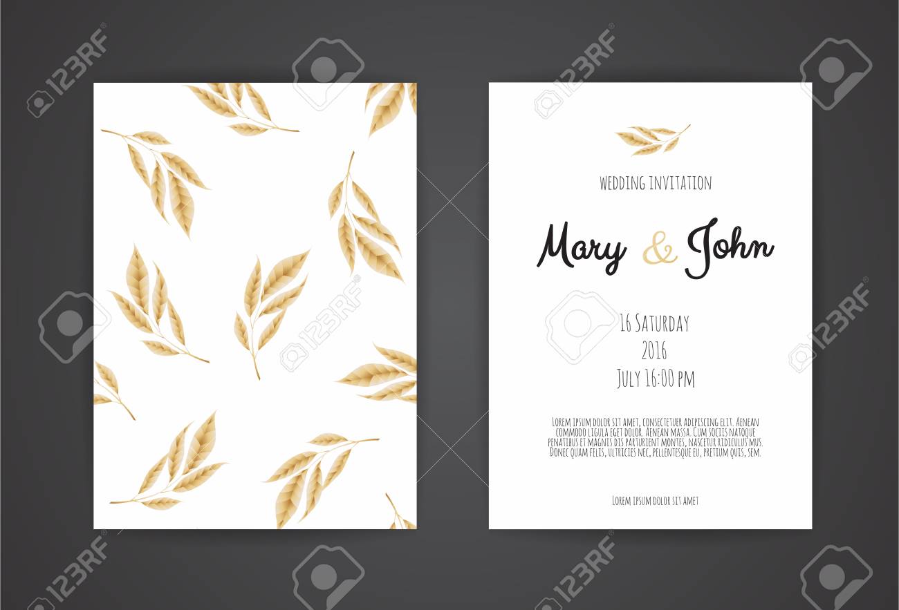 vintage wedding invitation templates cover design with gold leaves