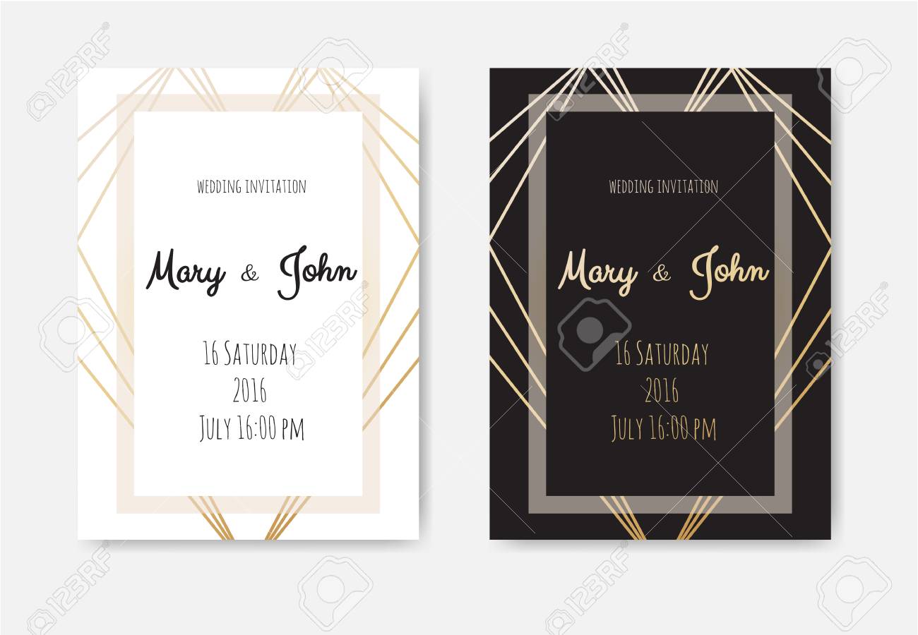wedding invitation invite card design with geometrical art lines