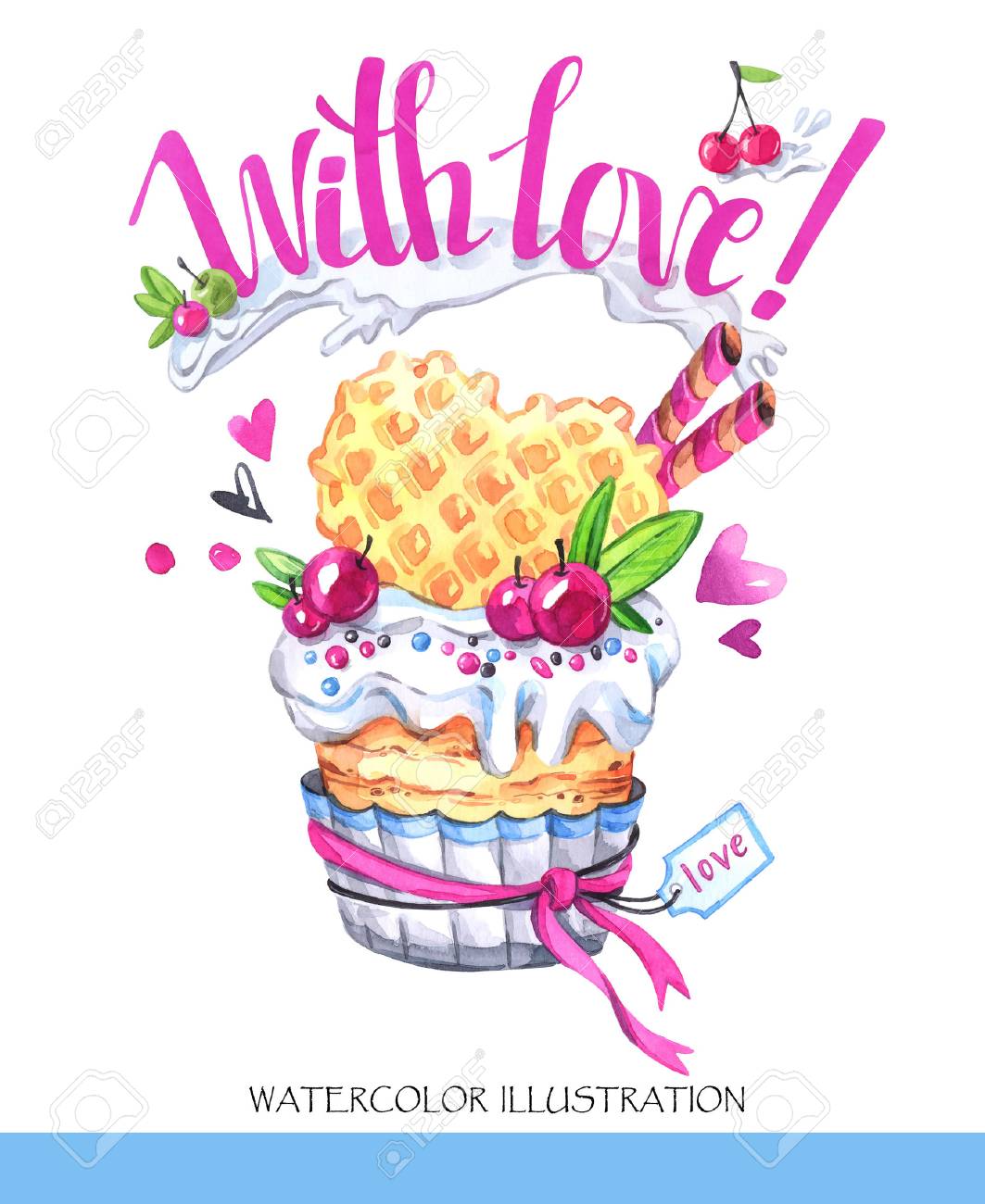 watercolor tasty dessert congratulation card with pleasant words