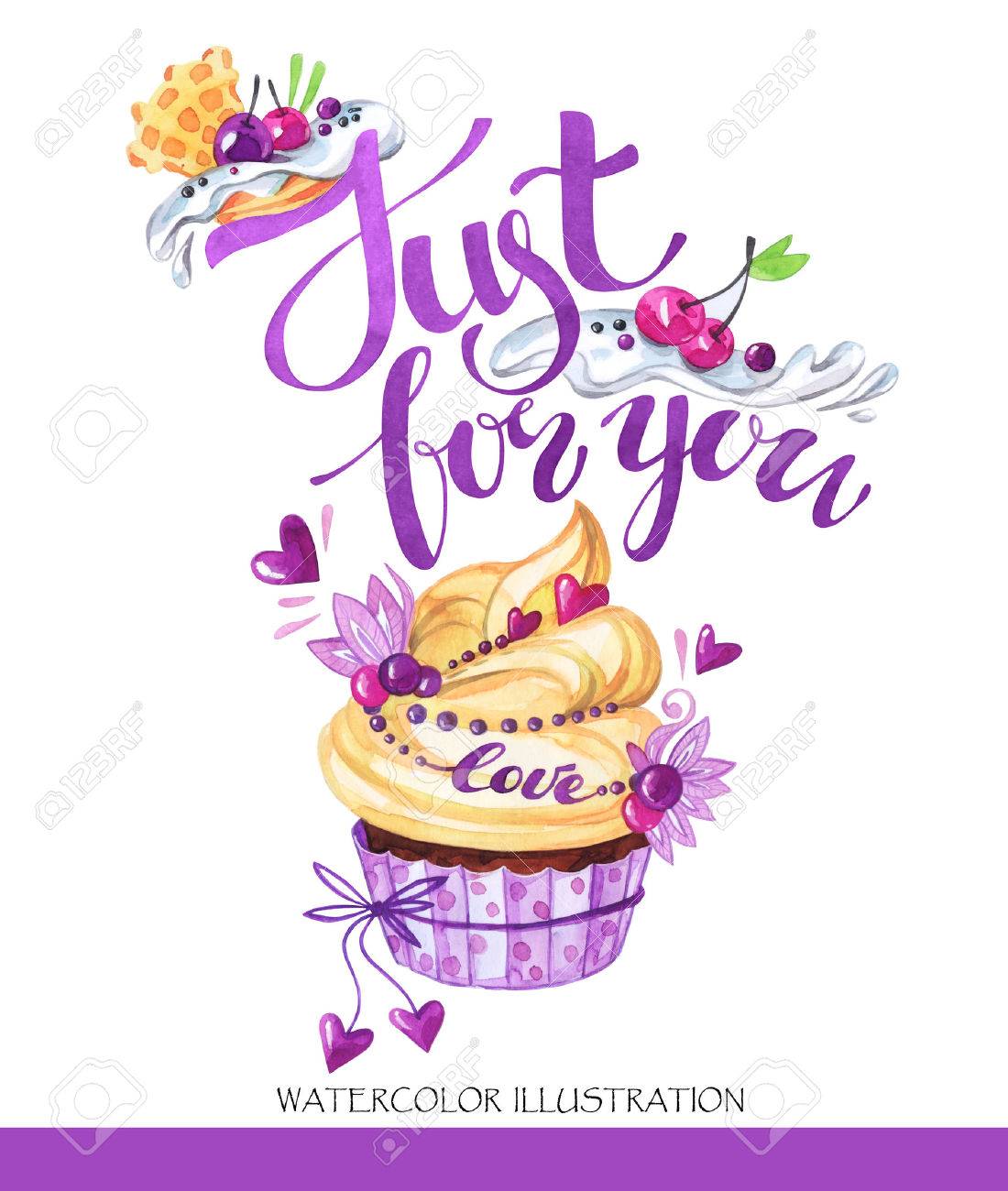 watercolor tasty dessert congratulation card with pleasant words