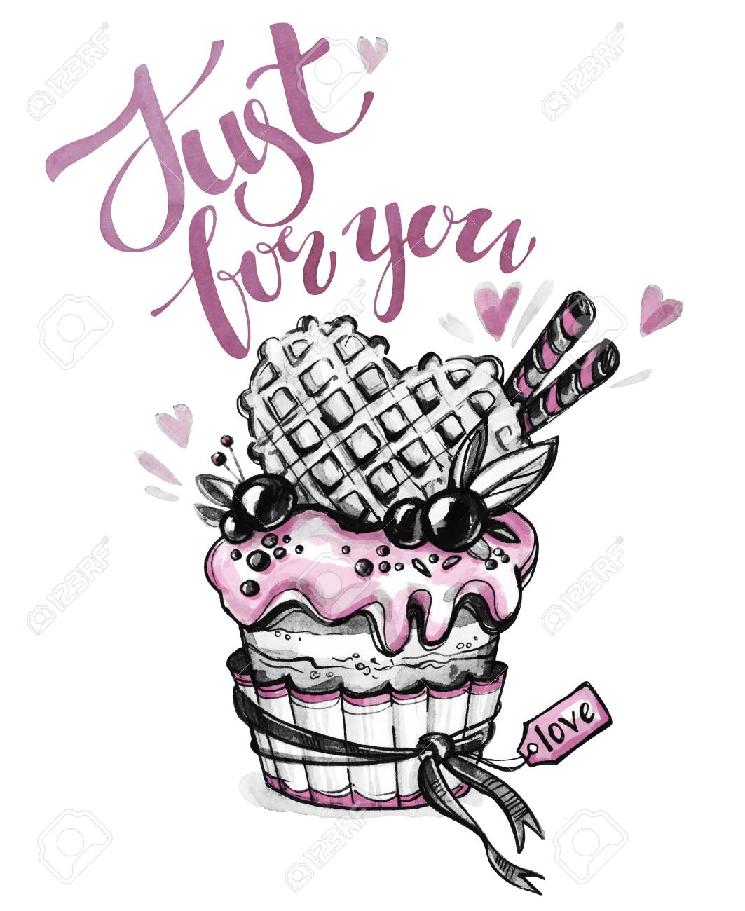 watercolor tasty dessert congratulation card with pleasant words