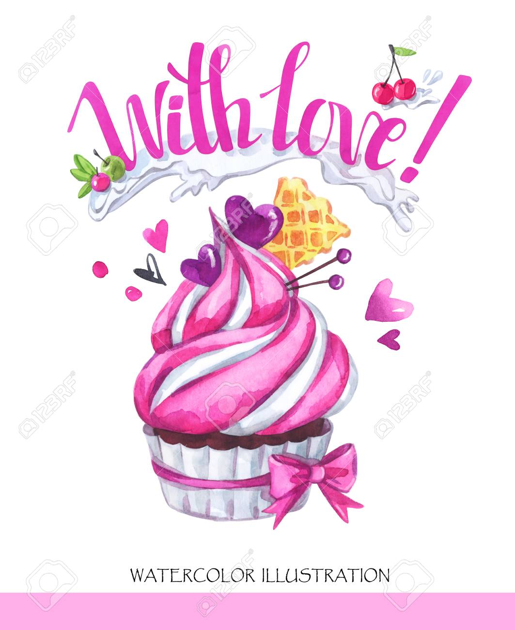 watercolor tasty dessert congratulation card with pleasant words