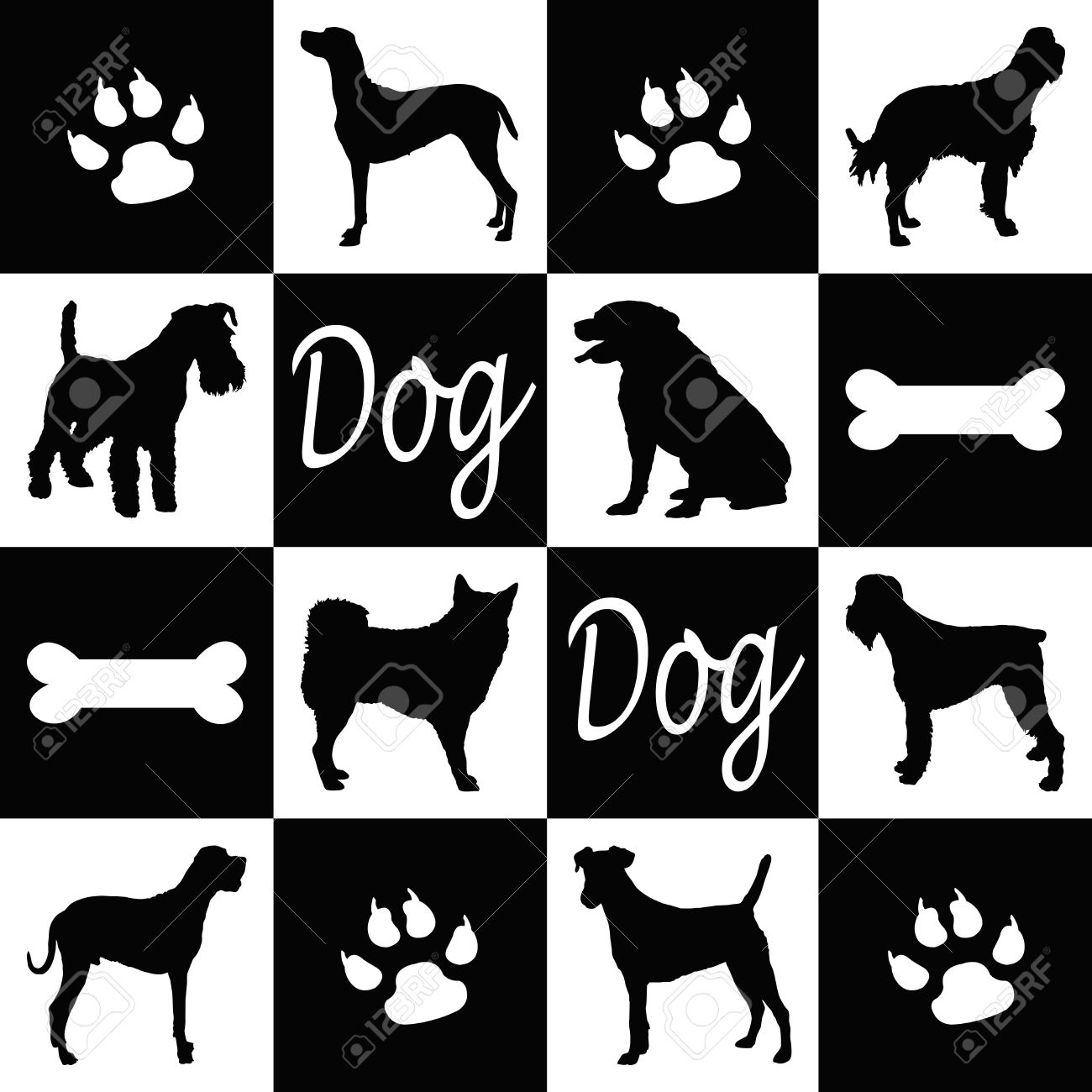 wallpaper with dog silhouettes in black and white stock photo wallpaper with dog silhouettes in black and white stock photo