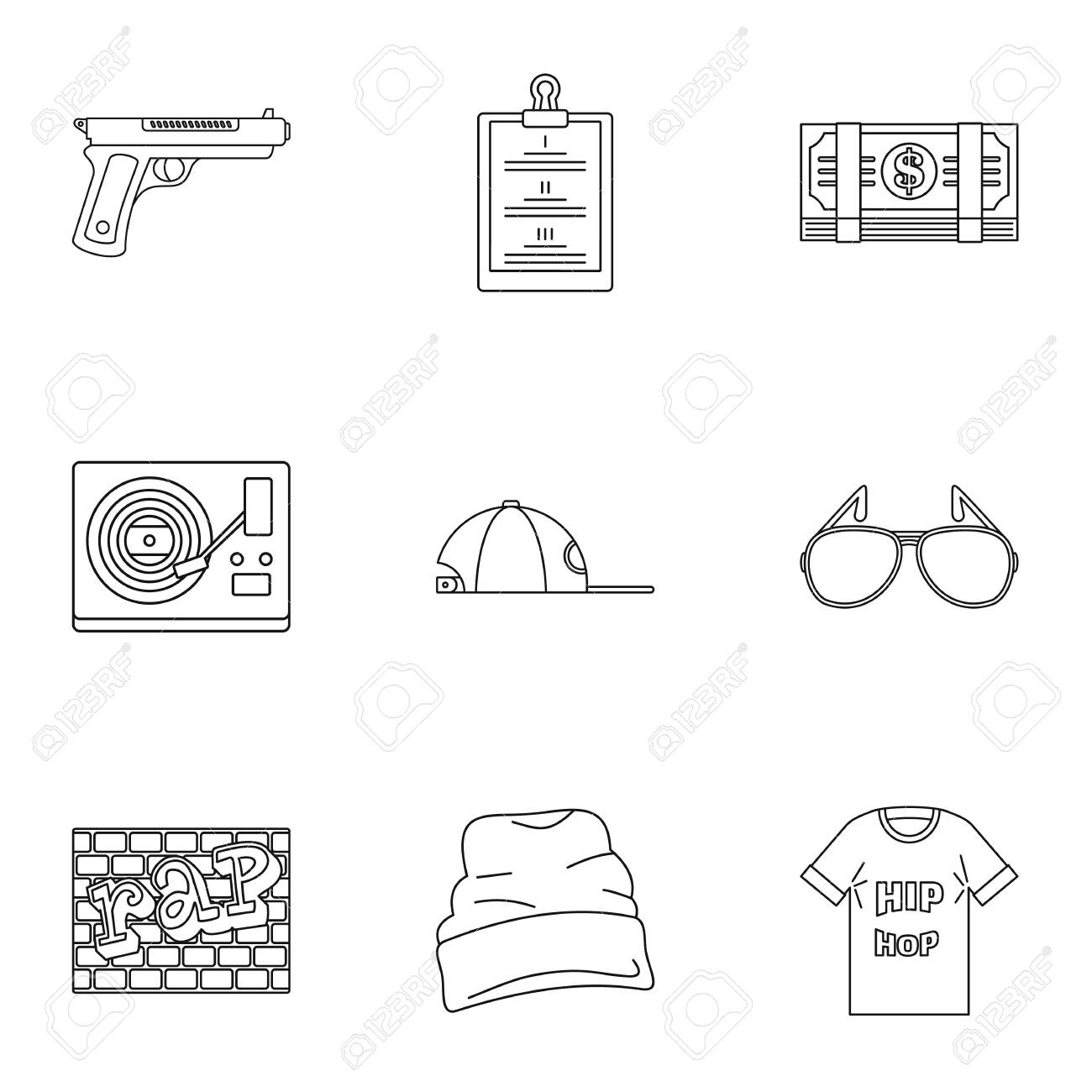Street Rap Icon Set Outline Style Stock Photo Picture And