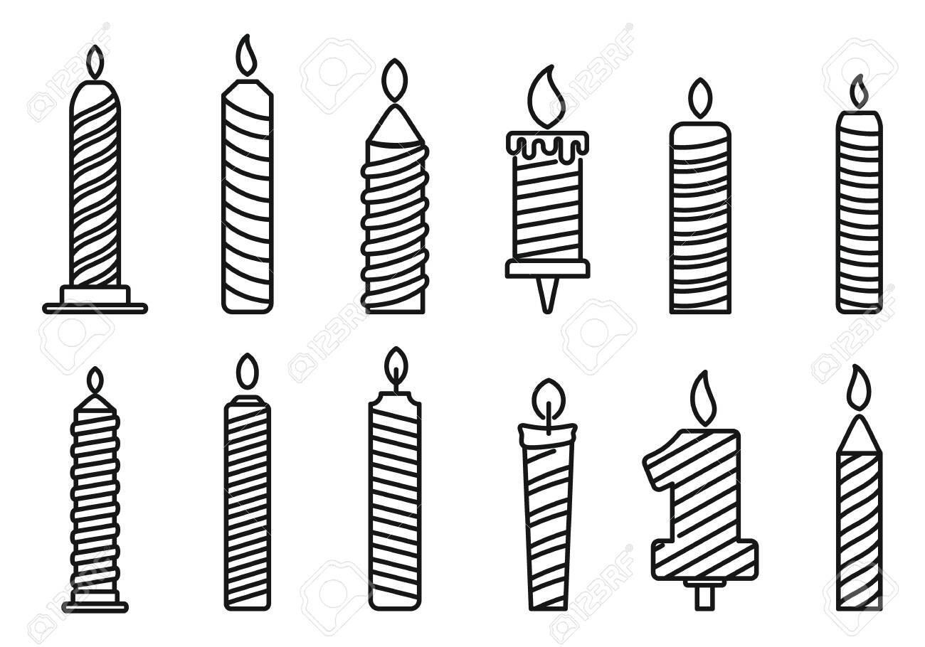Burning Birthday Candle Icons Set Outline Set Of Burning Birthday Royalty Free Cliparts Vectors And Stock Illustration Image