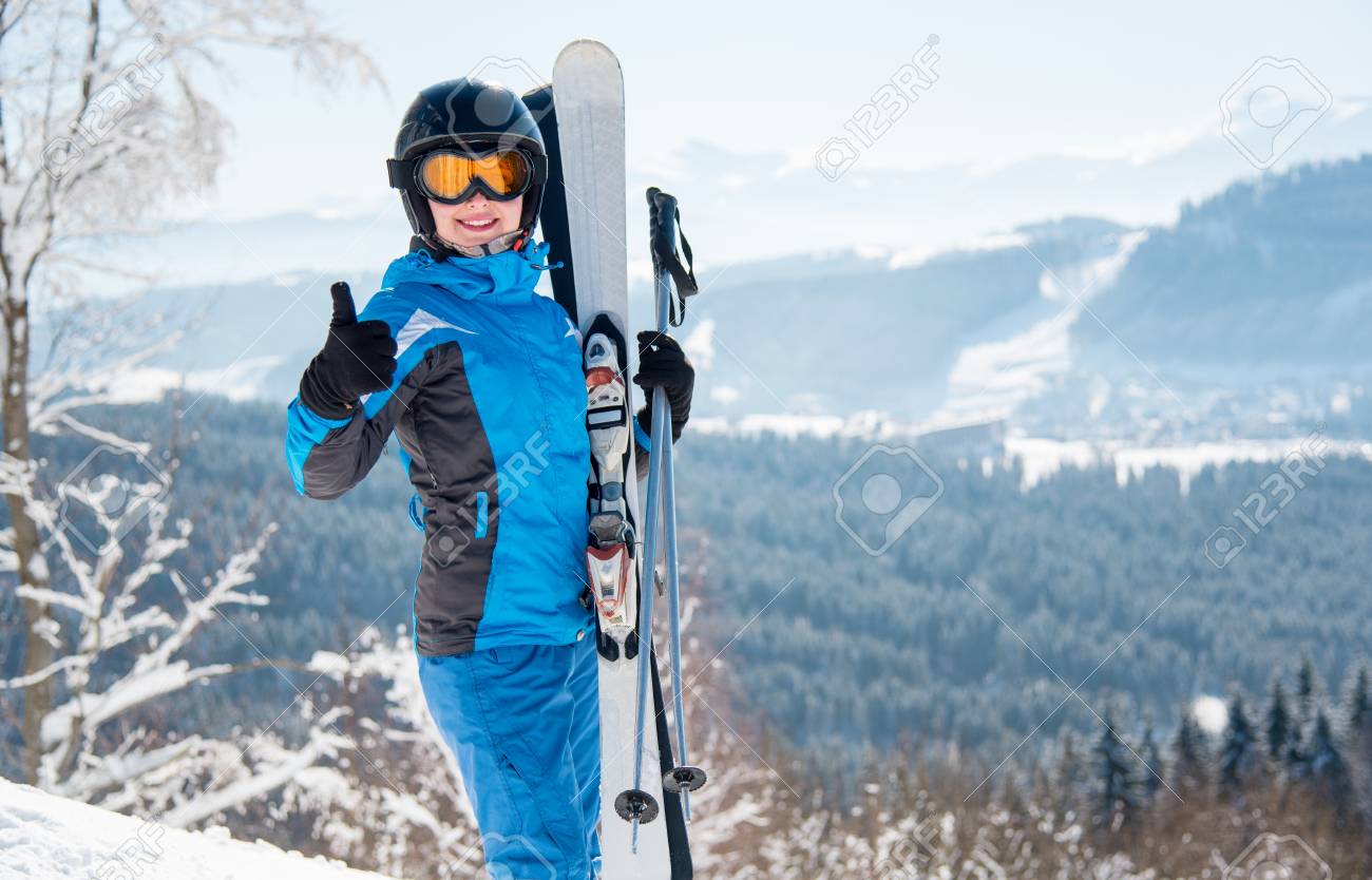 blue ski suit