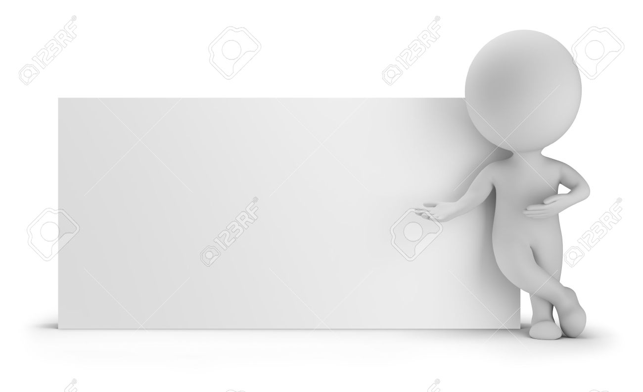 3d small person standing near an empty board. 3d image. White background. - 33771538 3d small person standing near an empty board. 3d image. White background. - 33771538
