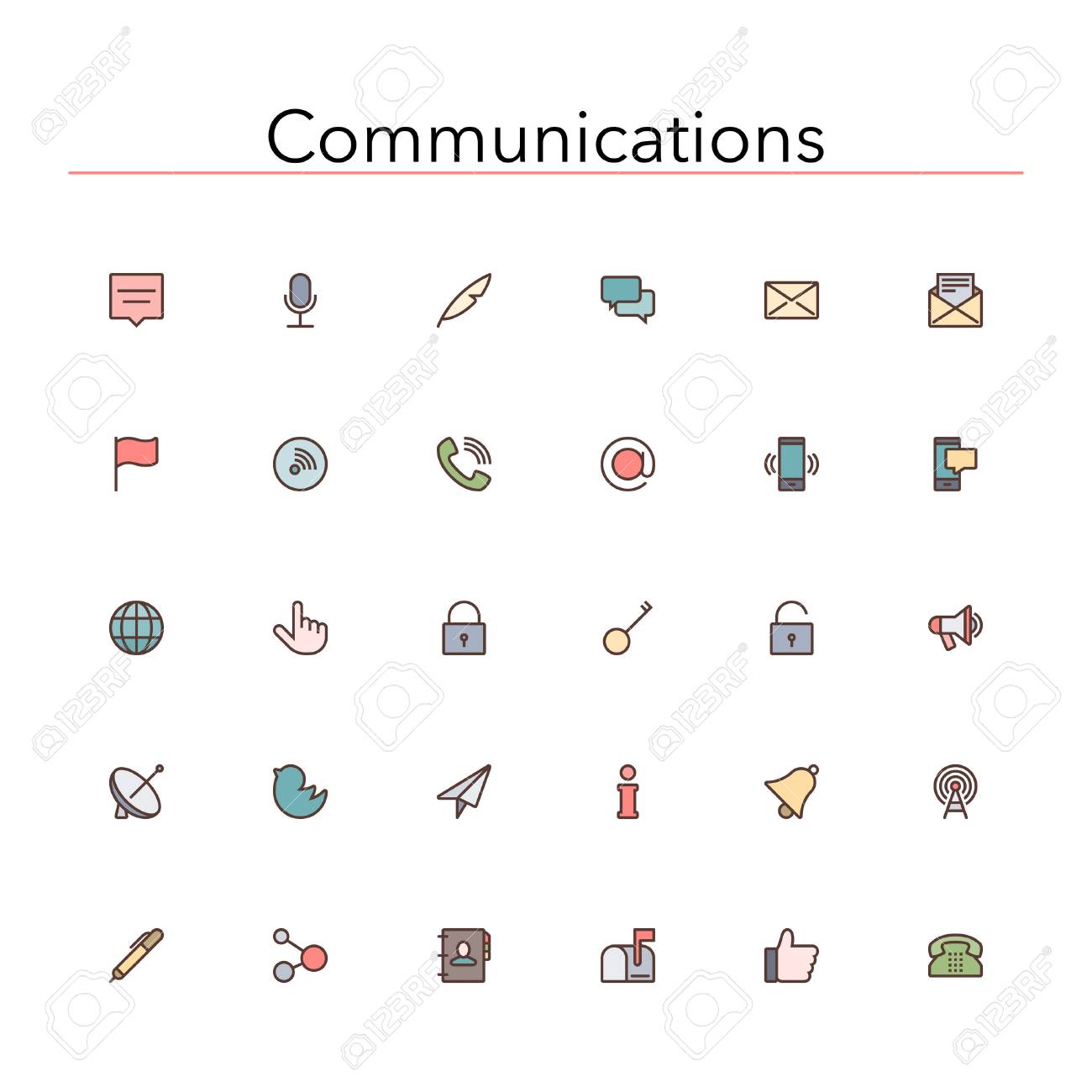 Social and communications colored line icons set. - 35761133 Social and communications colored line icons set. - 35761133