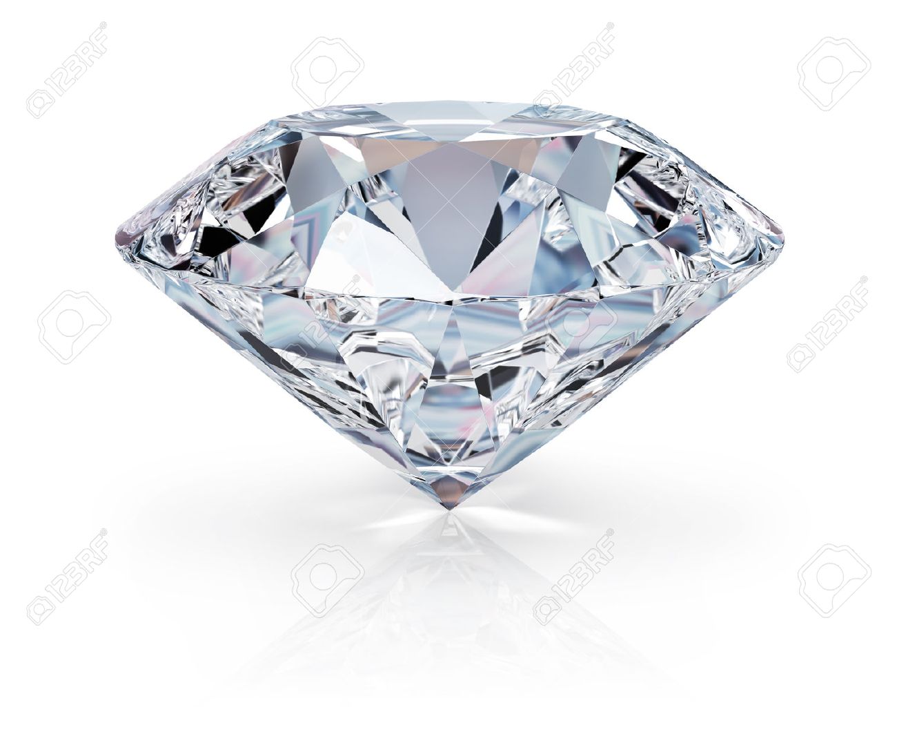 A beautiful sparkling diamond on a light reflective surface. 3d image. Isolated white background. - 43335631 A beautiful sparkling diamond on a light reflective surface. 3d image. Isolated white background. - 43335631