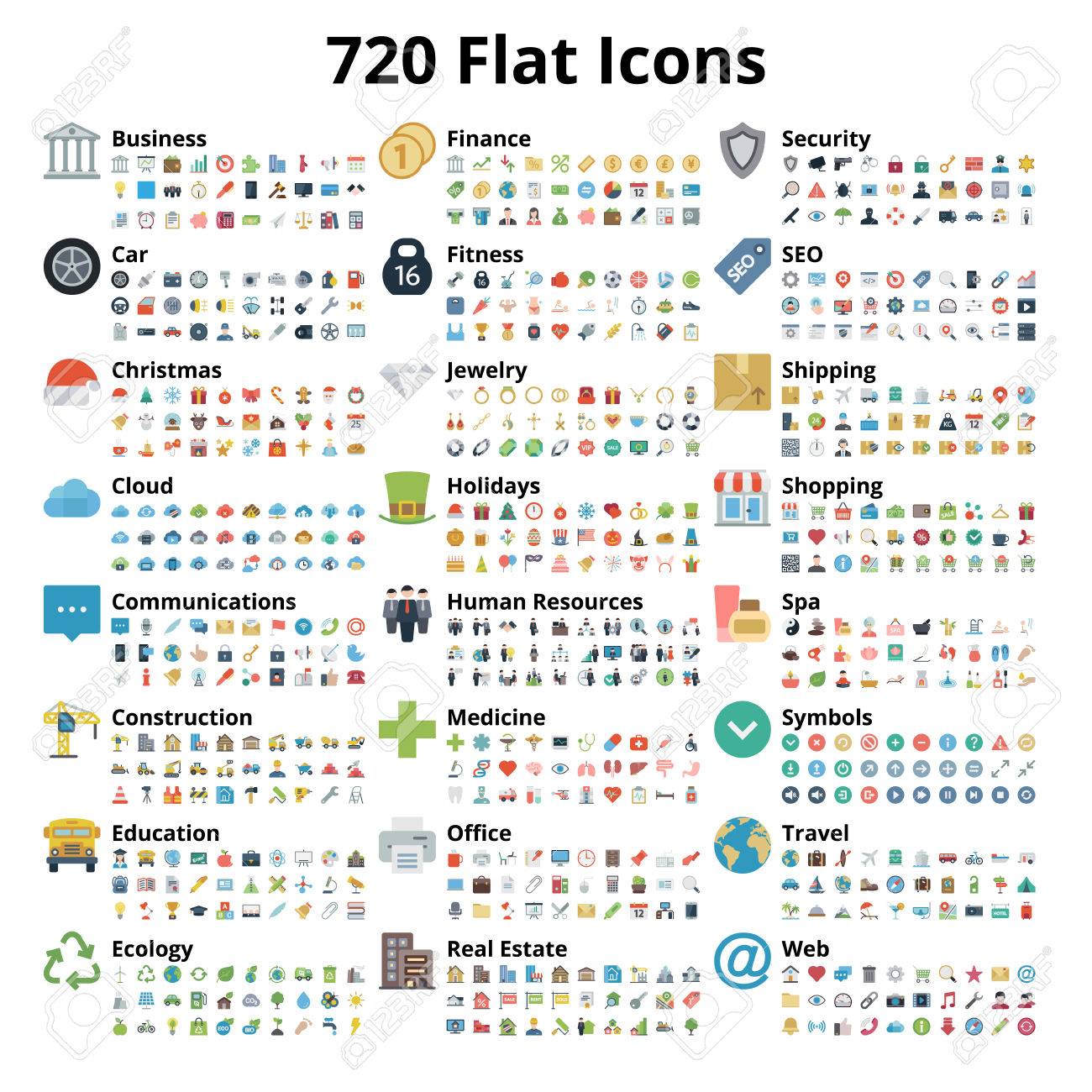 720 flat icons set. Vector illustration. - 75318301 720 flat icons set. Vector illustration. - 75318301
