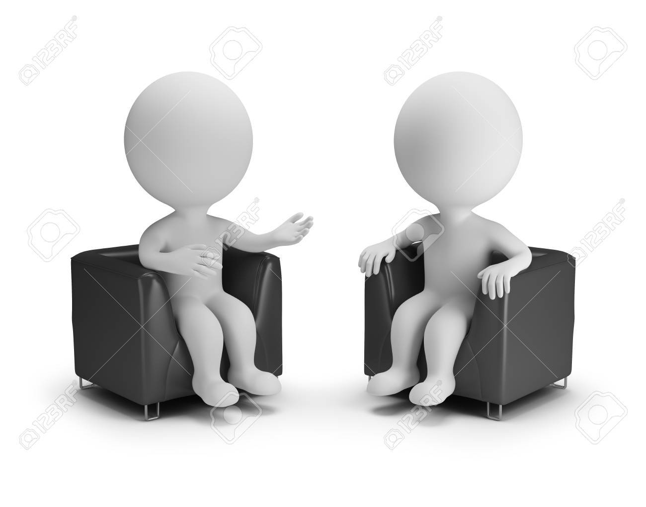 Two 3d people in armchairs chat. 3d image. White background. - 87275609 Two 3d people in armchairs chat. 3d image. White background. - 87275609
