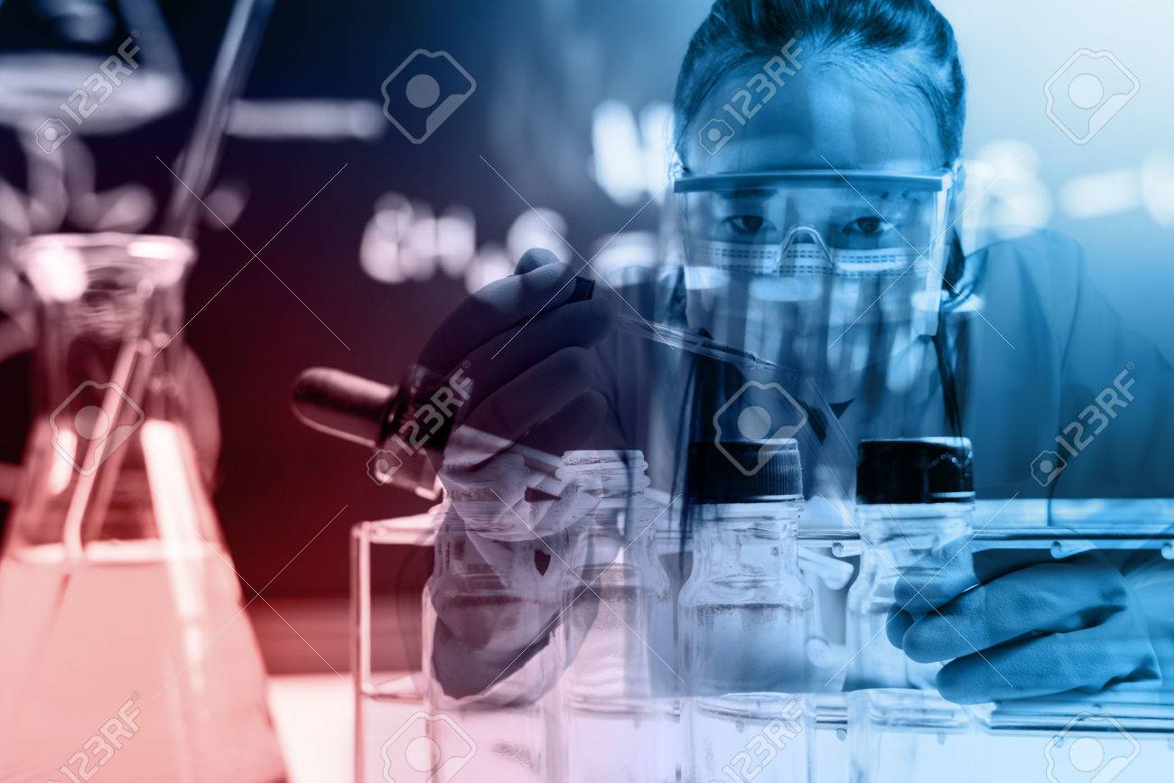 scientist with equipment and science experiments ;Double exposure style - 50039285 scientist with equipment and science experiments ;Double exposure style - 50039285