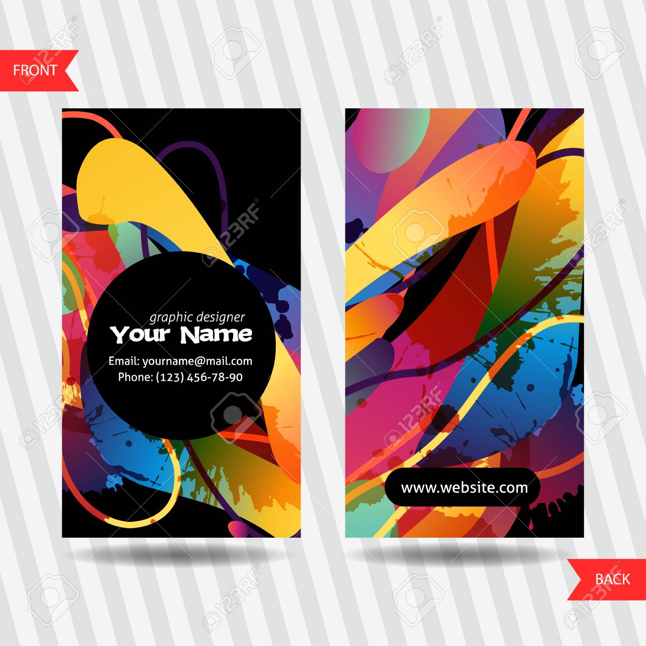colorful decorative business cards with free shapes and blots