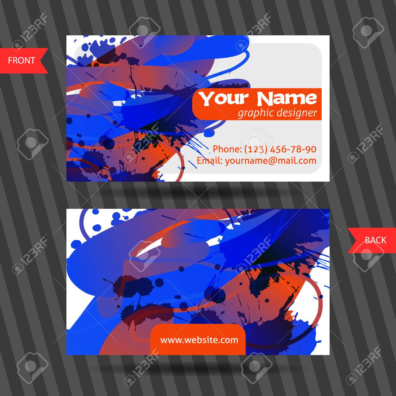 colorful decorative business cards with free shapes and blots
