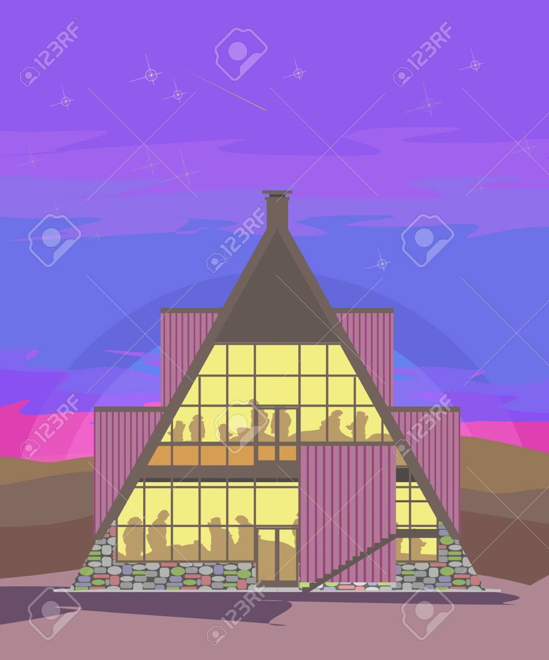 夜のピラミッドの家として図観光ホテル のイラスト素材 ベクタ Image