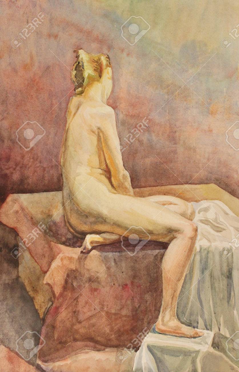 水彩アート スタジオで裸の絵のモデルの描画 の写真素材 画像素材 Image