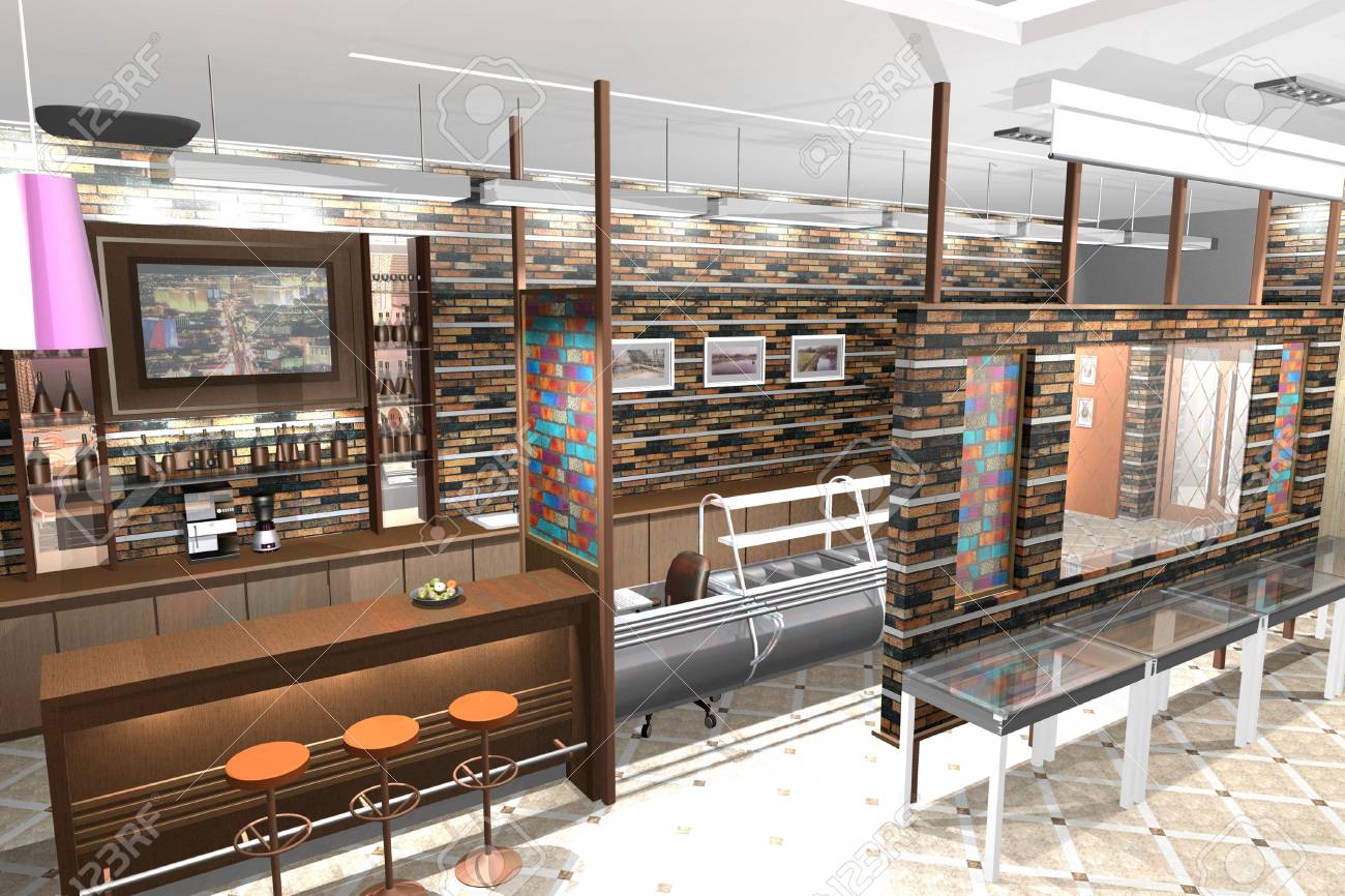 interior color slide premises of a small cafe stock photo, picture