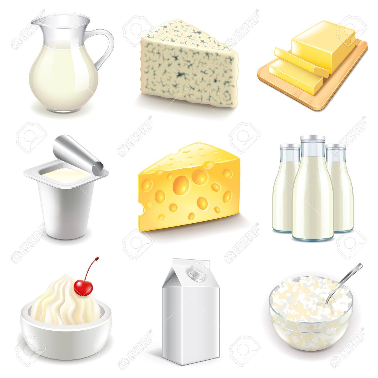 Dairy products icons detailed photo realistic vector set - 51987860 Dairy products icons detailed photo realistic vector set - 51987860